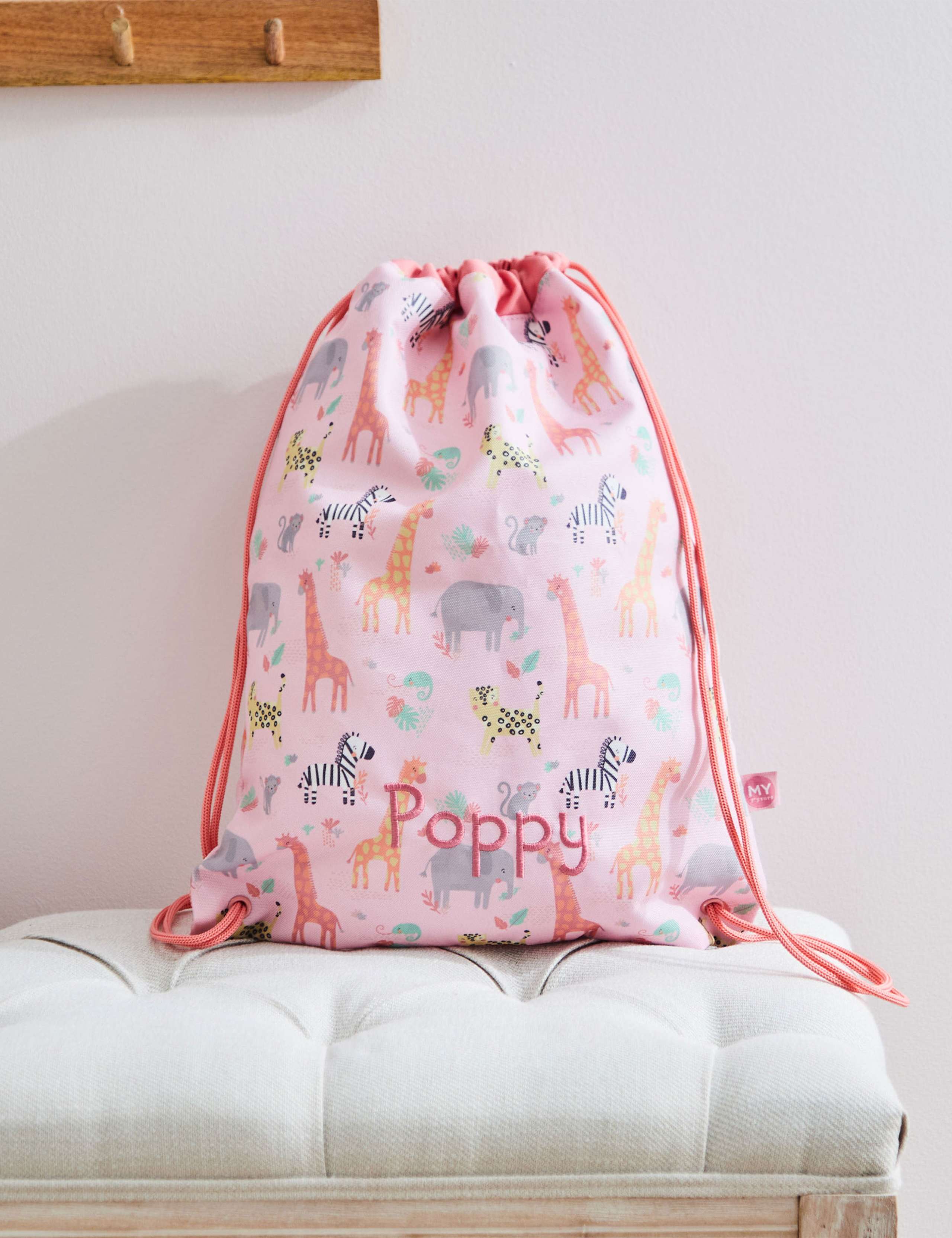 Personalised Pink Safari Print Drawstring Bag 1 of 3