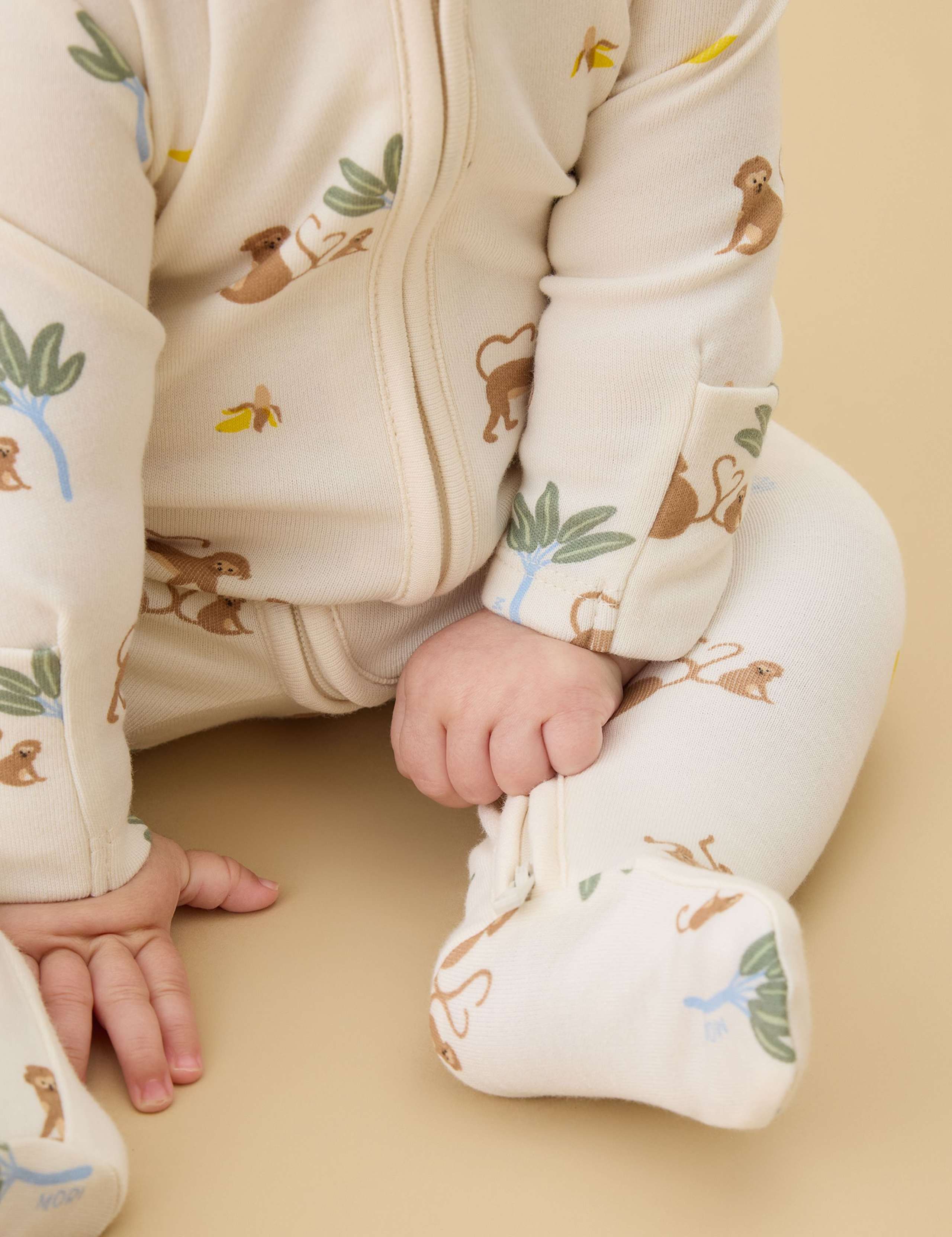 Cotton Blend Monkey Zip Sleepsuit (7lbs-3 Yrs) 4 of 5