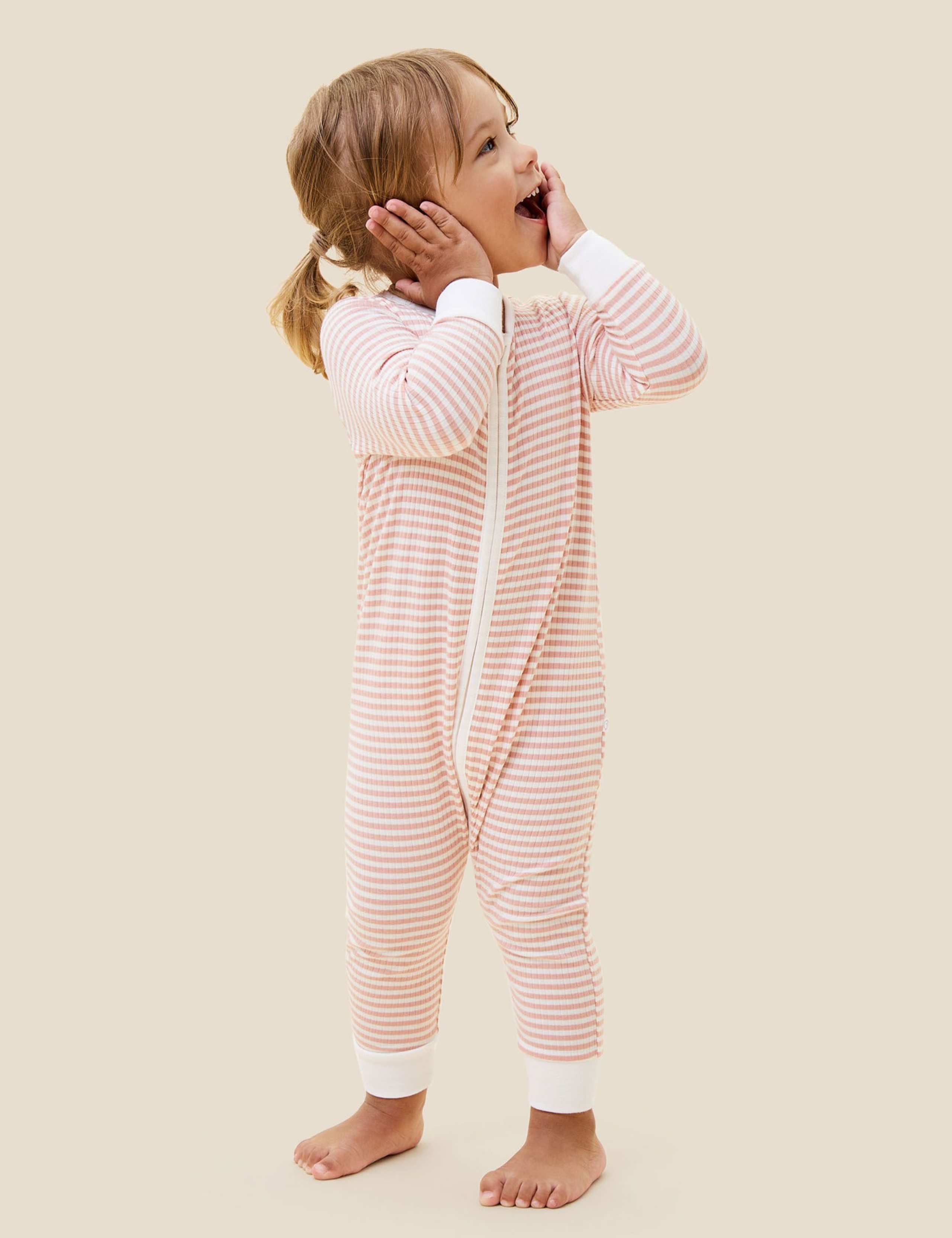Striped Ribbed Zip Sleepsuit with Cotton (7lbs-24 Mths) 1 of 2