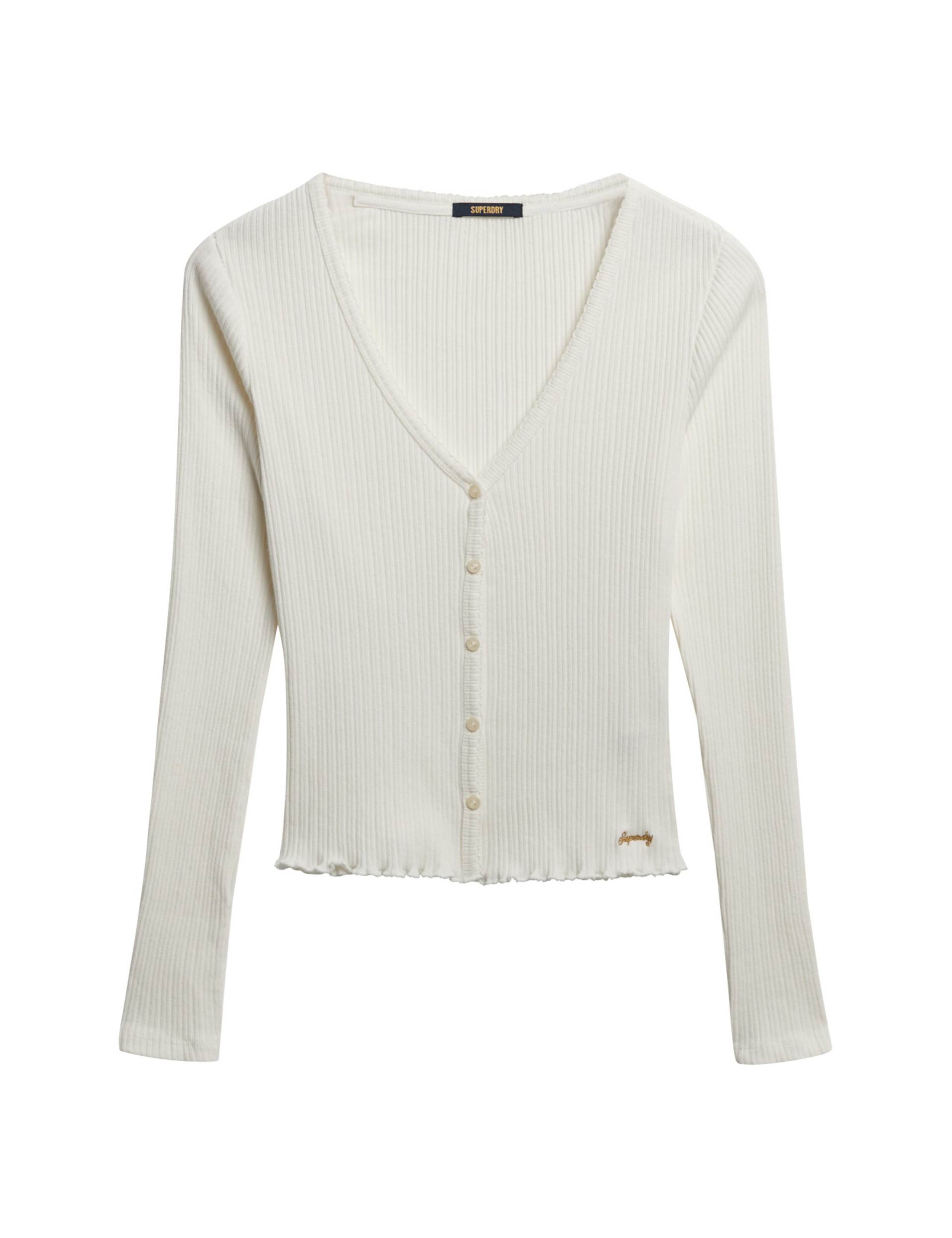 Pure Cotton Ribbed V-Neck Slim Fit Cardigan 2 of 6