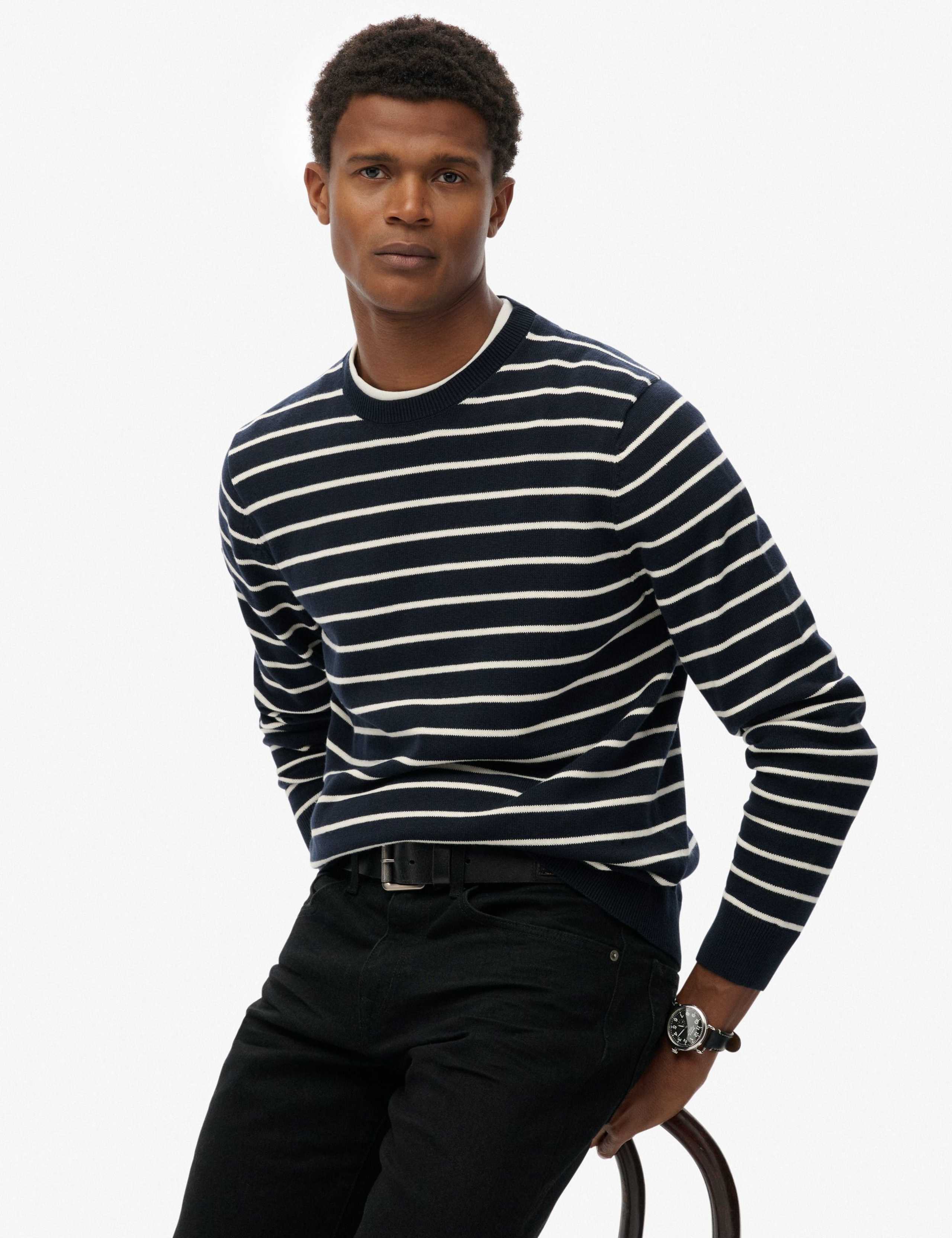 Pure Cotton Striped Crew Neck Jumper 2 of 5