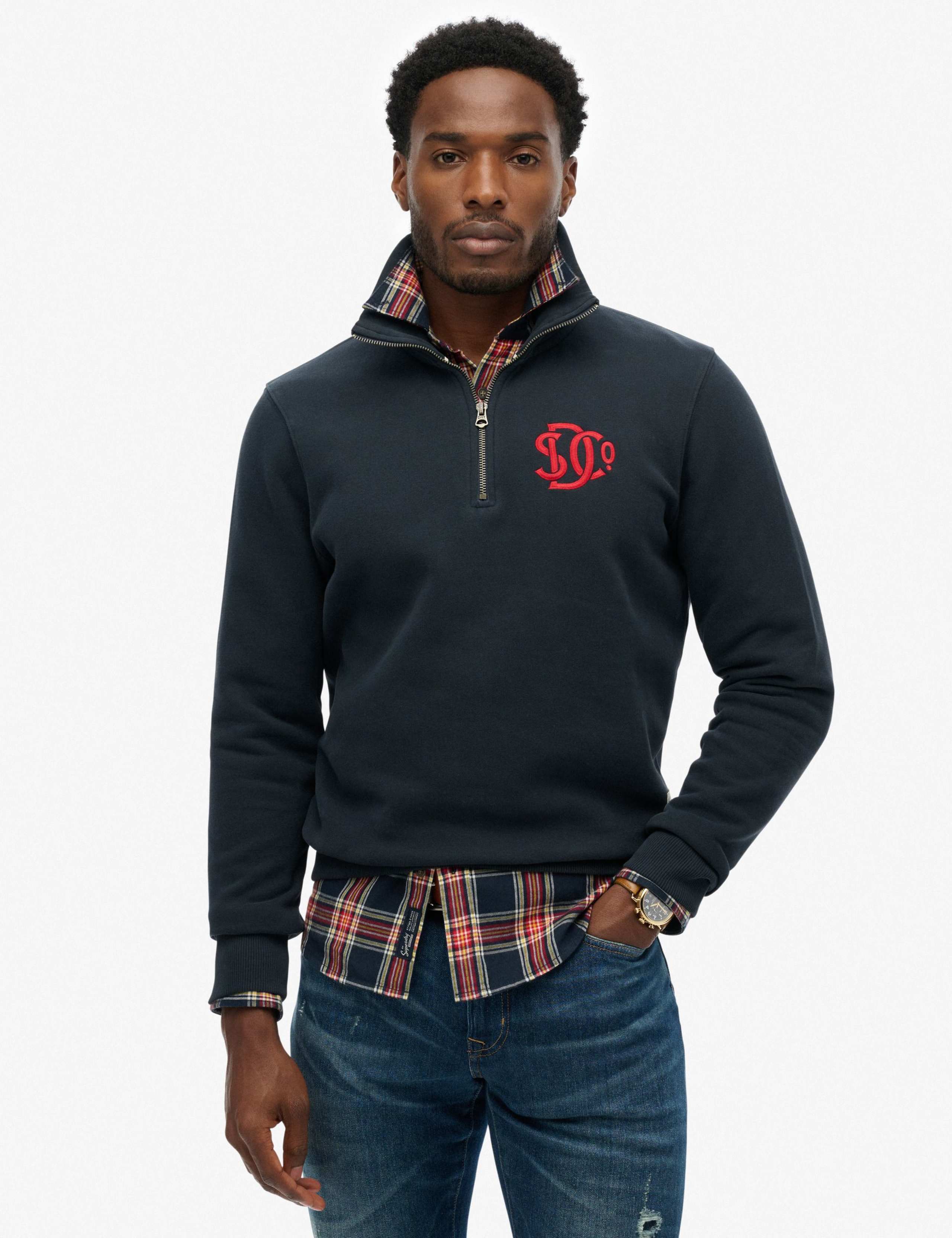 Pure Cotton Funnel Neck Half Zip Sweatshirt 1 of 5