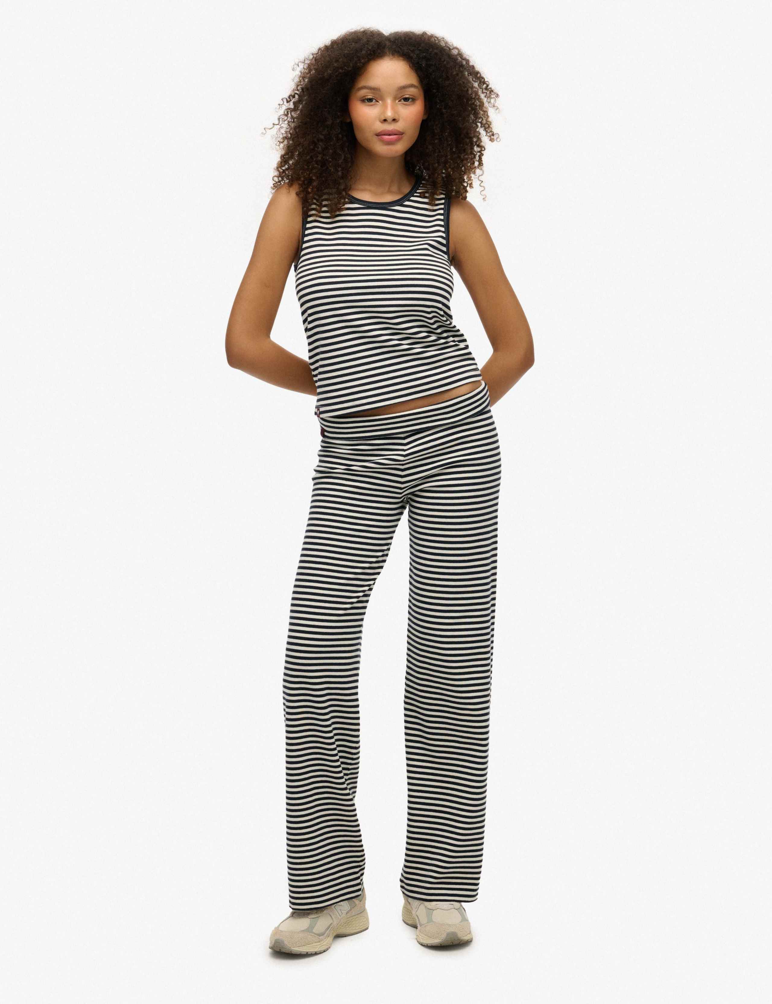 Cotton Rich Striped Fold Over Slim Joggers 1 of 5