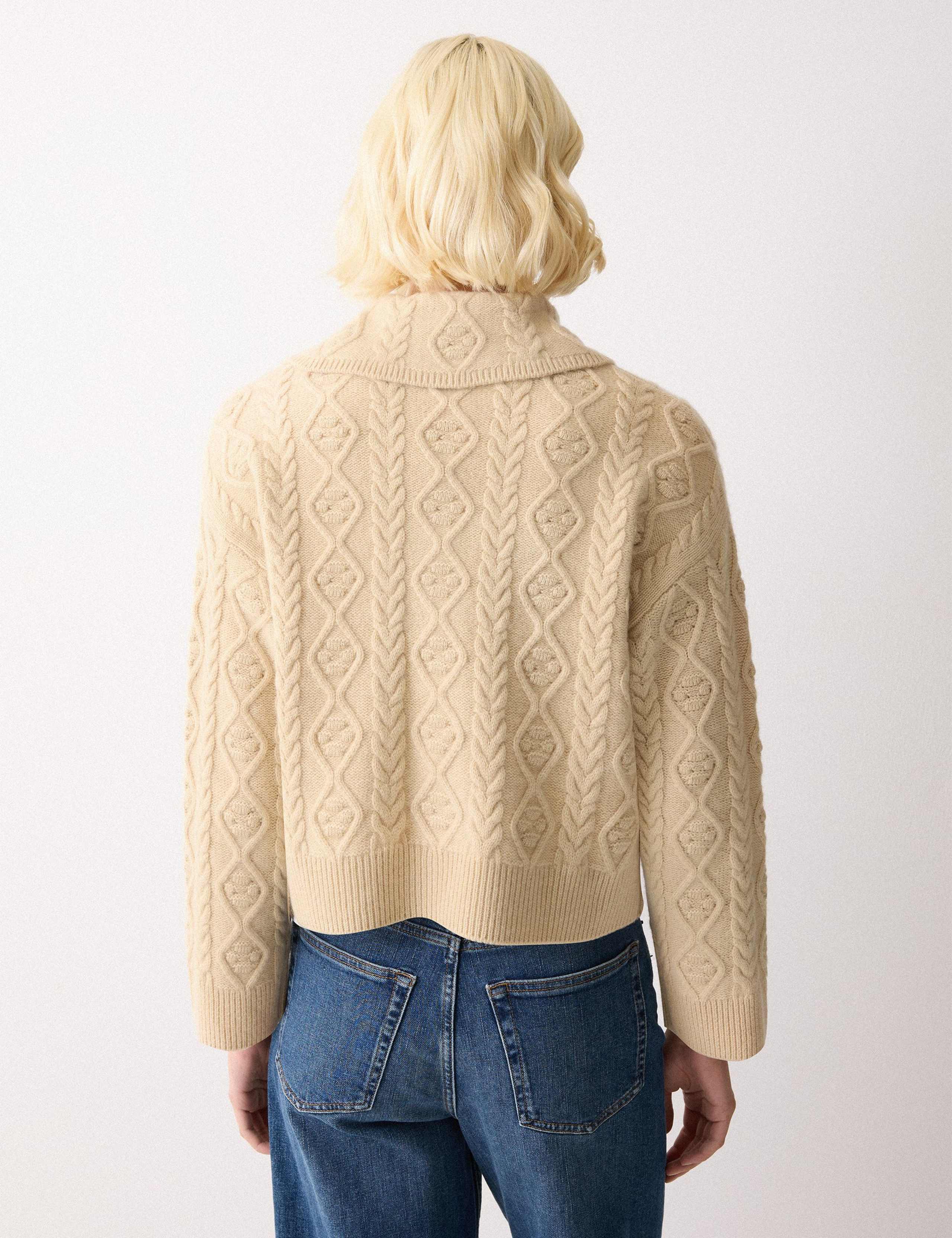 Wool Rich Cable Knit Collared V-Neck Cardigan 4 of 7