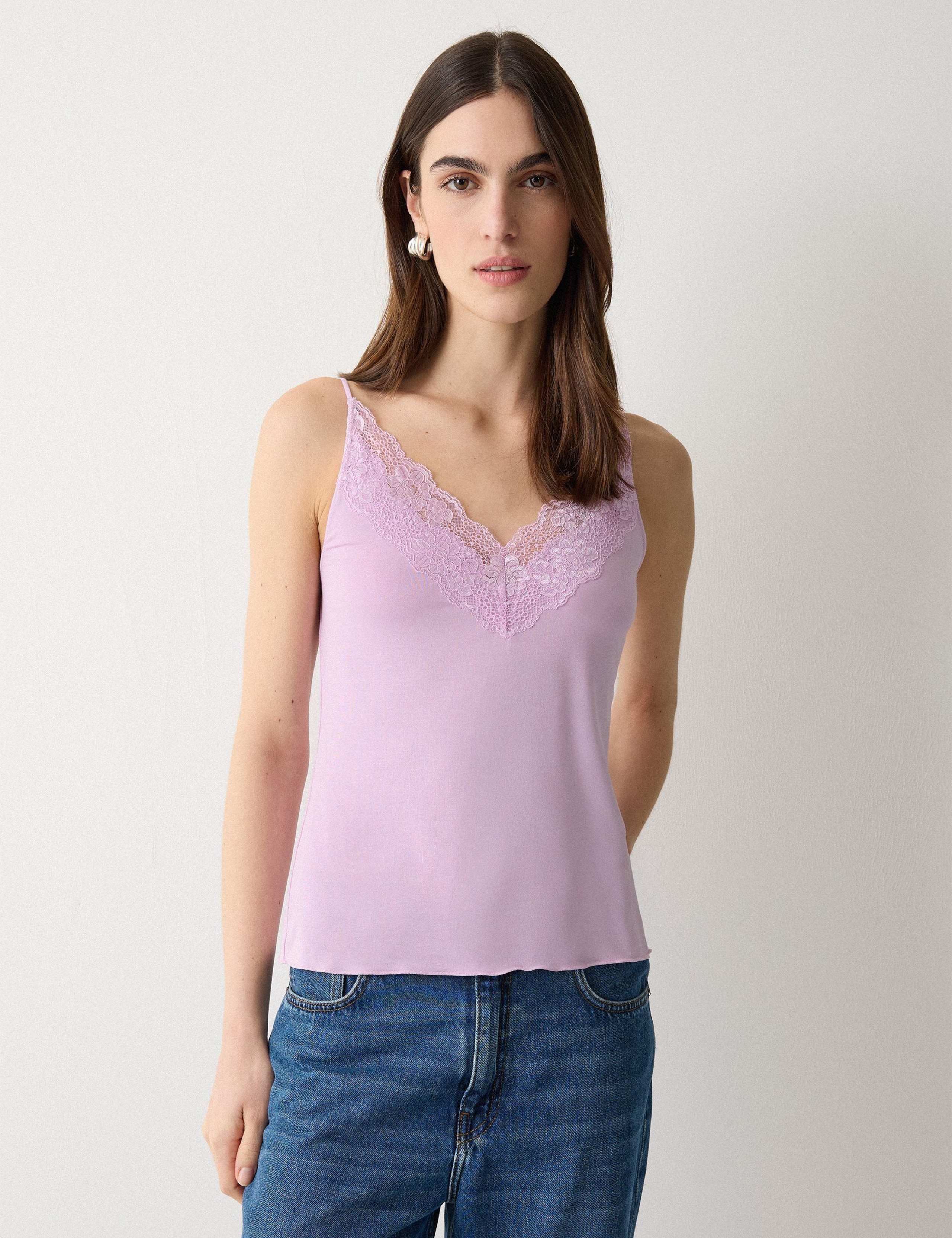 Modal Rich V-Neck Lace Trim Cami Top 1 of 6