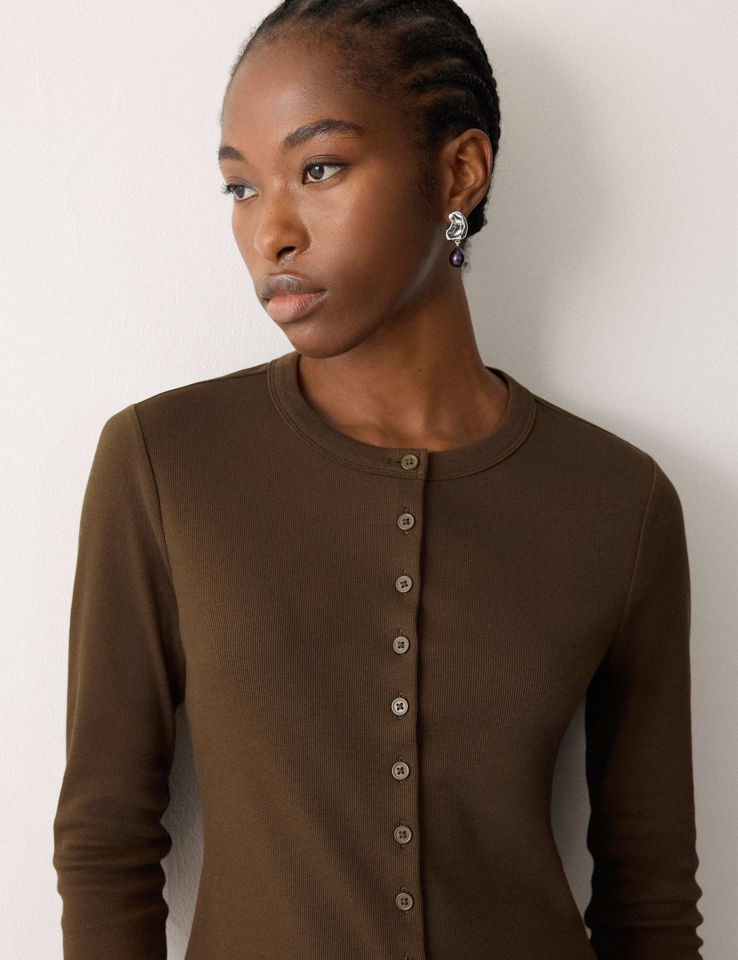 Cotton Rich Textured Button Through Top 5 of 5