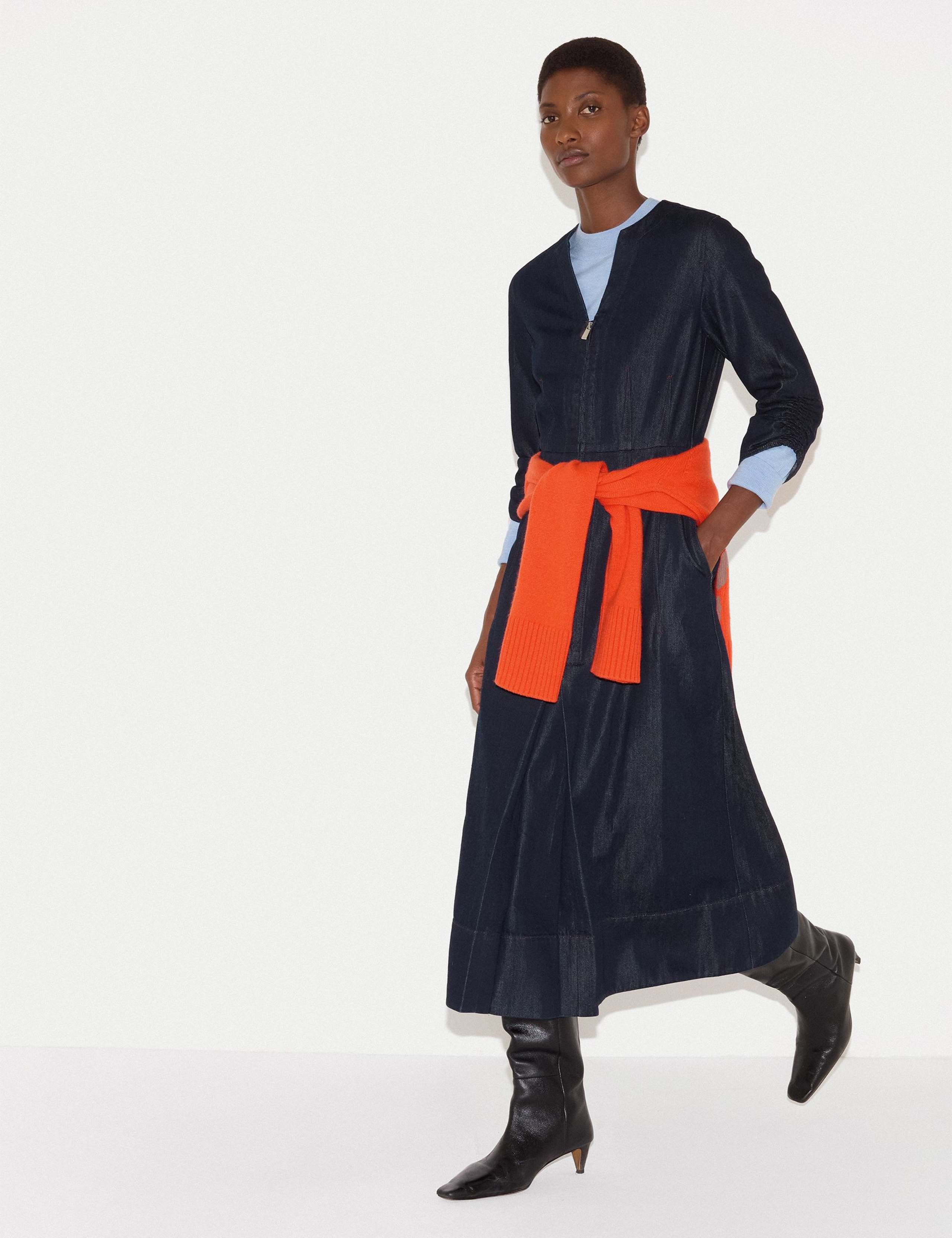 Pure Cotton Chambray Zip Front Midi Dress 3 of 7