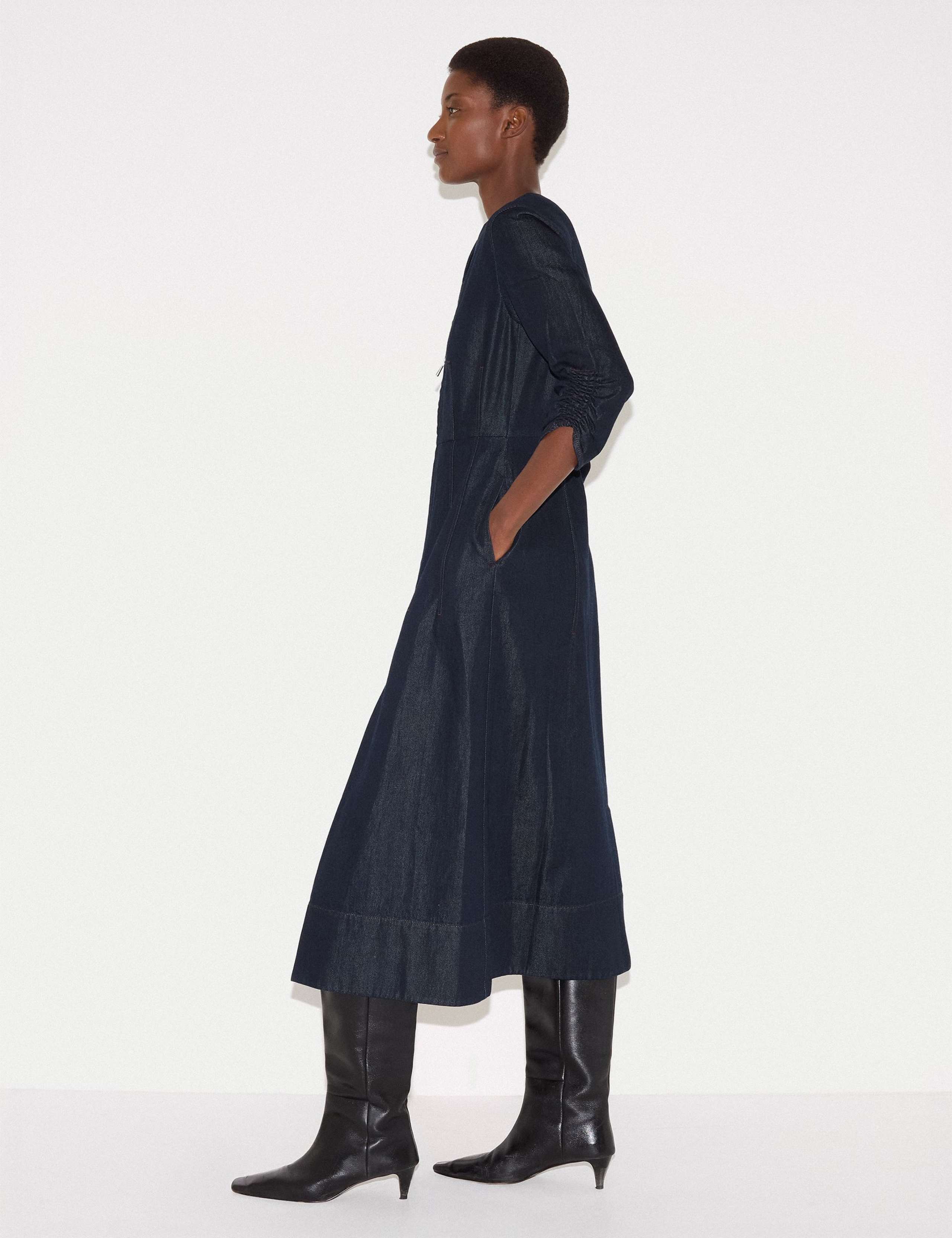 Pure Cotton Chambray Zip Front Midi Dress 4 of 7