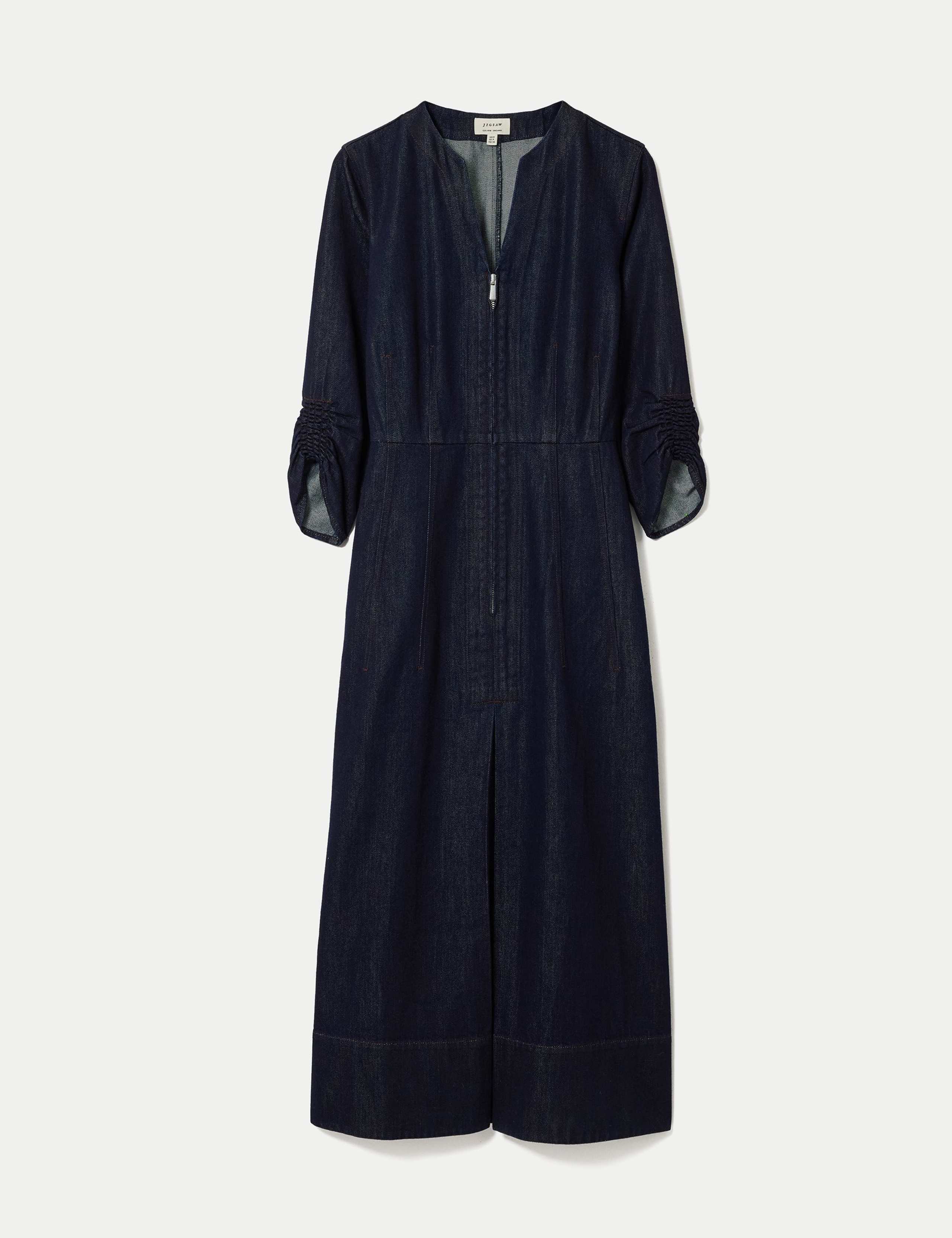 Pure Cotton Chambray Zip Front Midi Dress 2 of 7