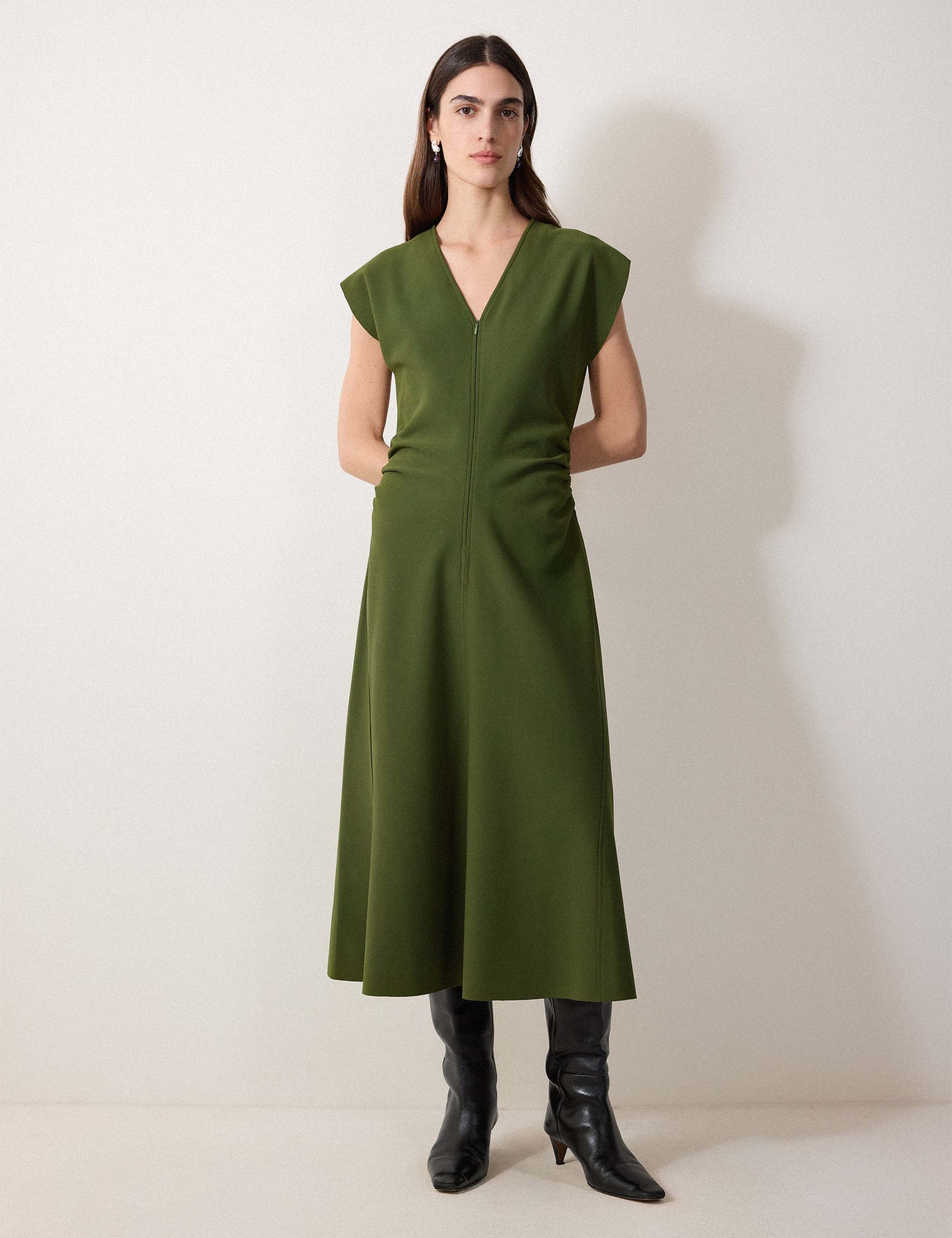 Crepe V-Neck Midi Skater Dress 1 of 5