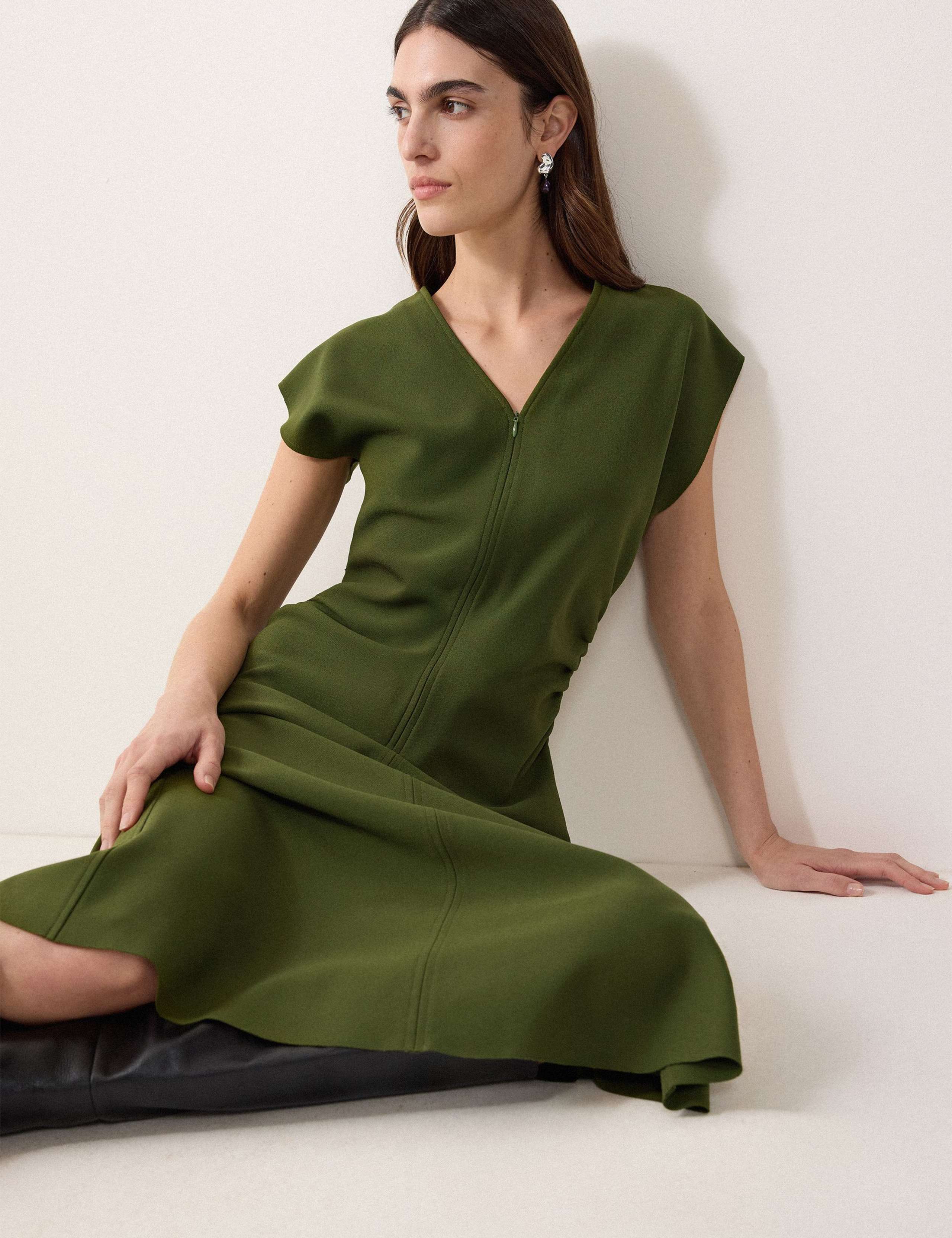 Crepe V-Neck Midi Skater Dress 3 of 5