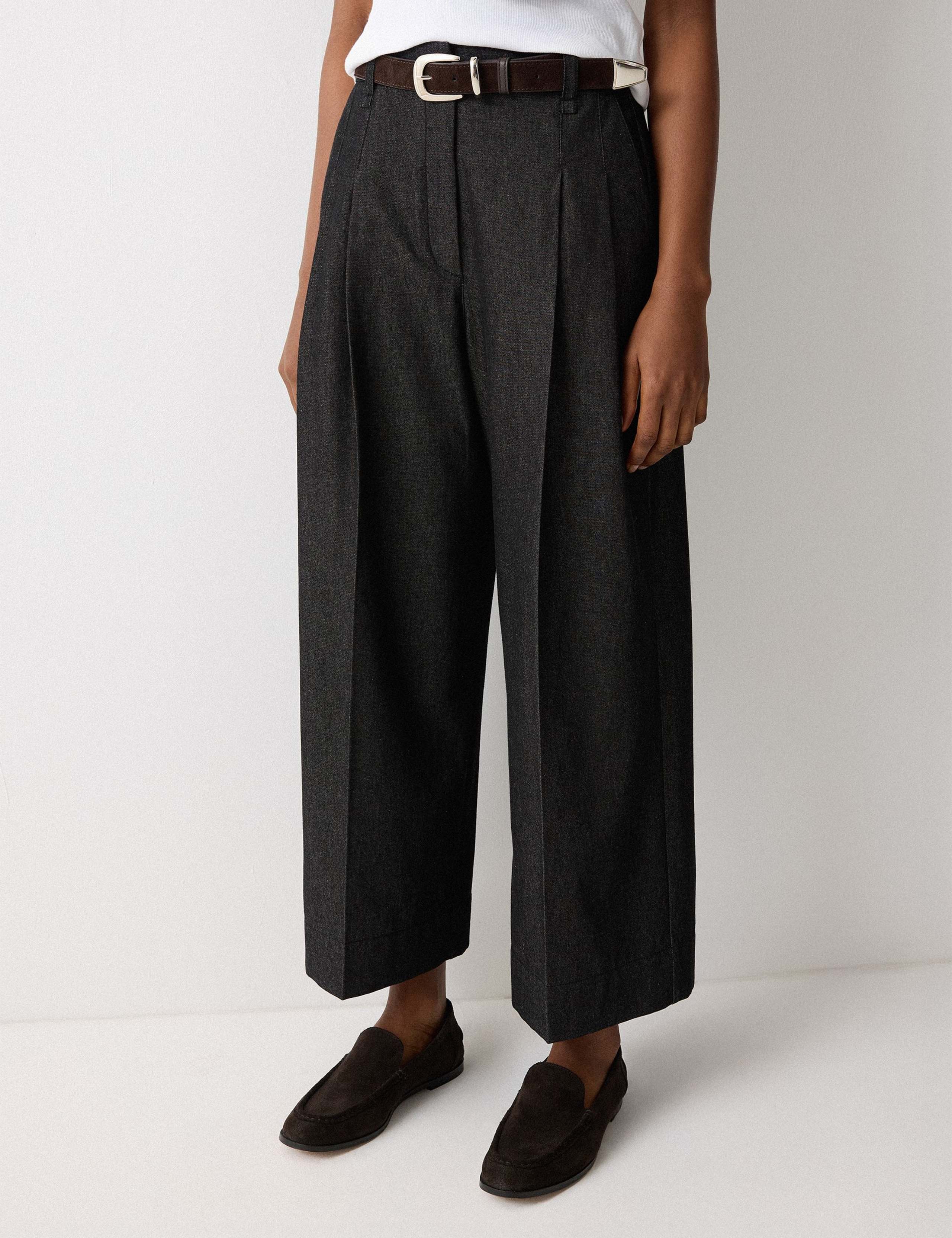 Denim Pleat Front Ankle Grazer Trousers 3 of 5