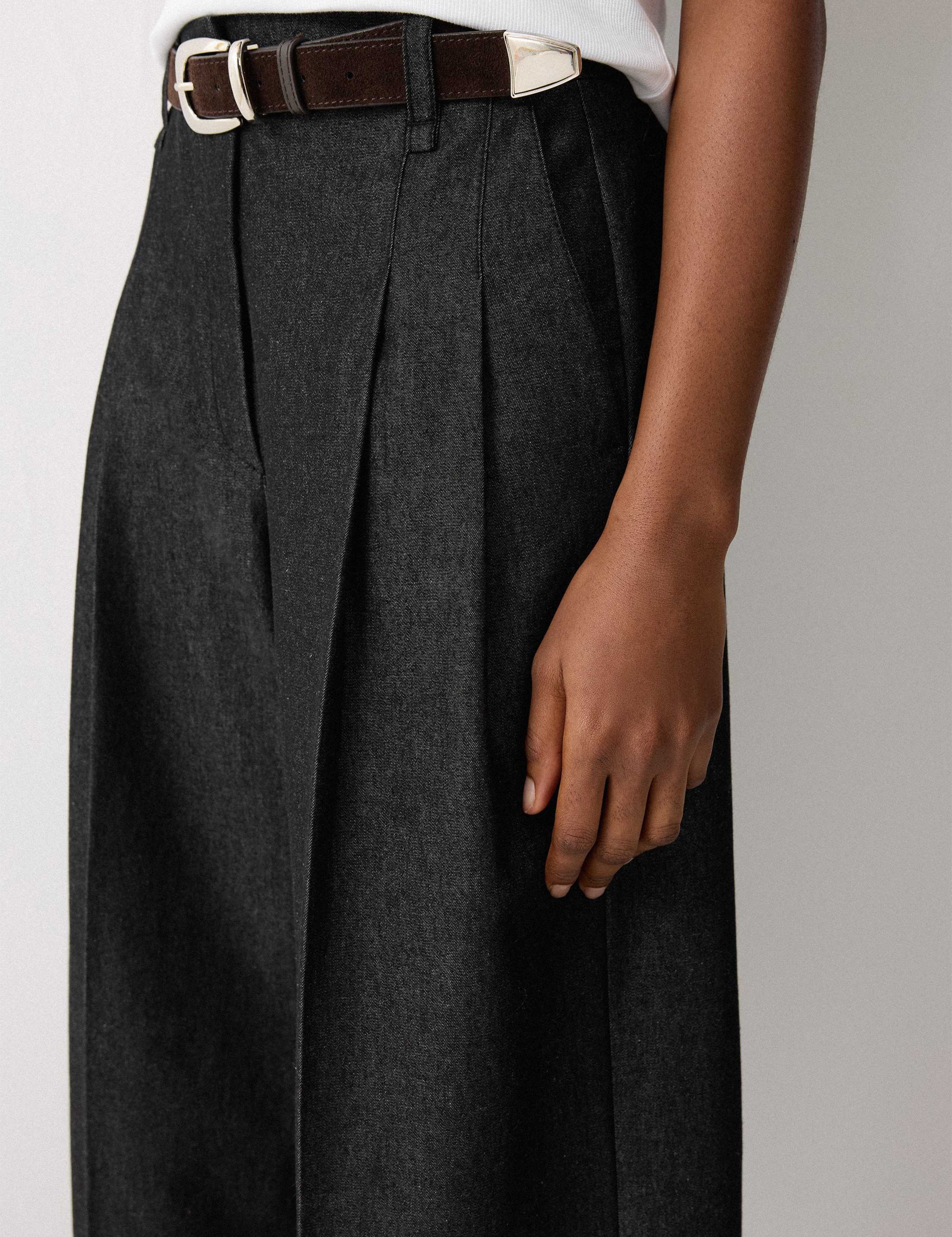 Denim Pleat Front Ankle Grazer Trousers 5 of 5