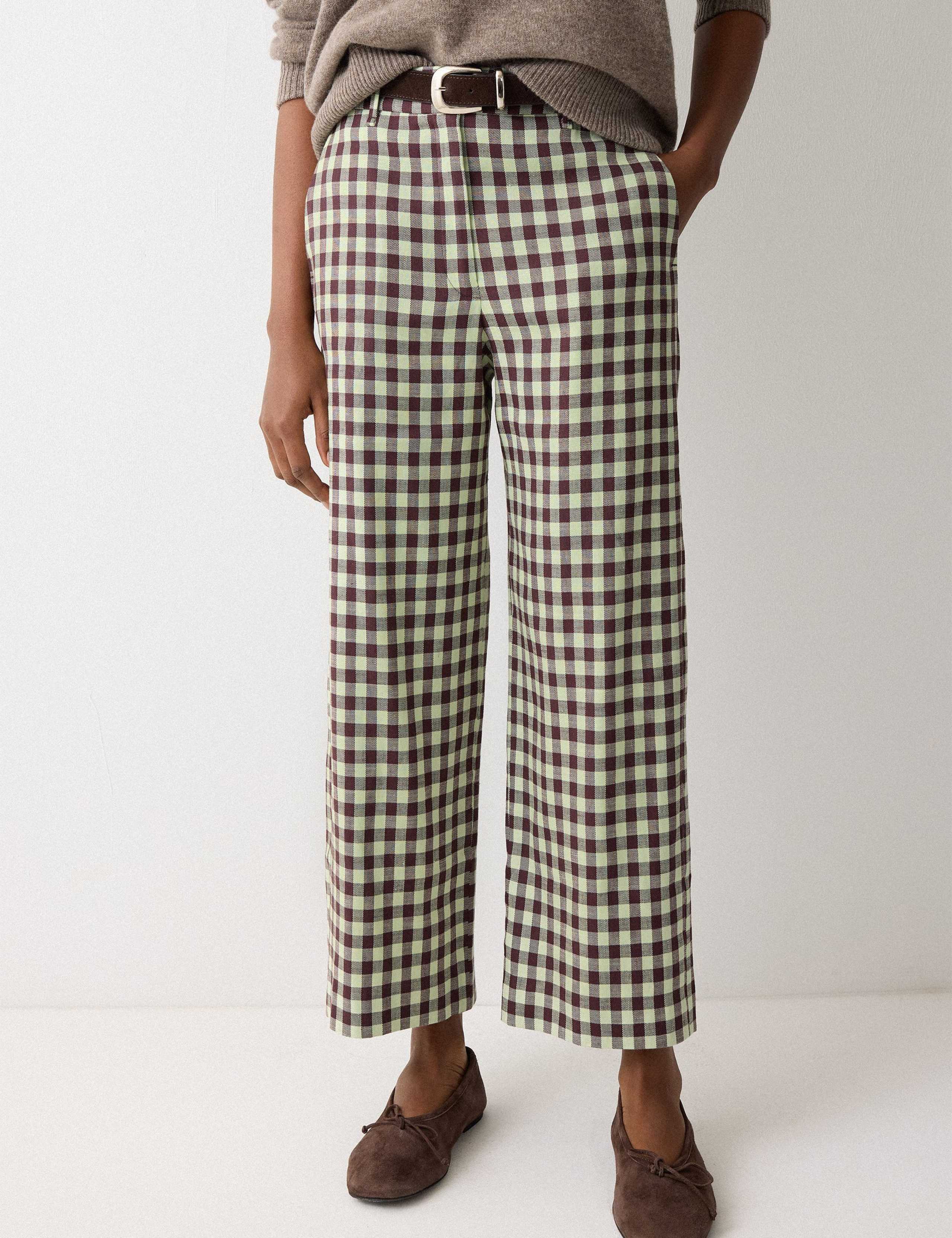 Linen Blend Checked Cropped Trousers 3 of 5