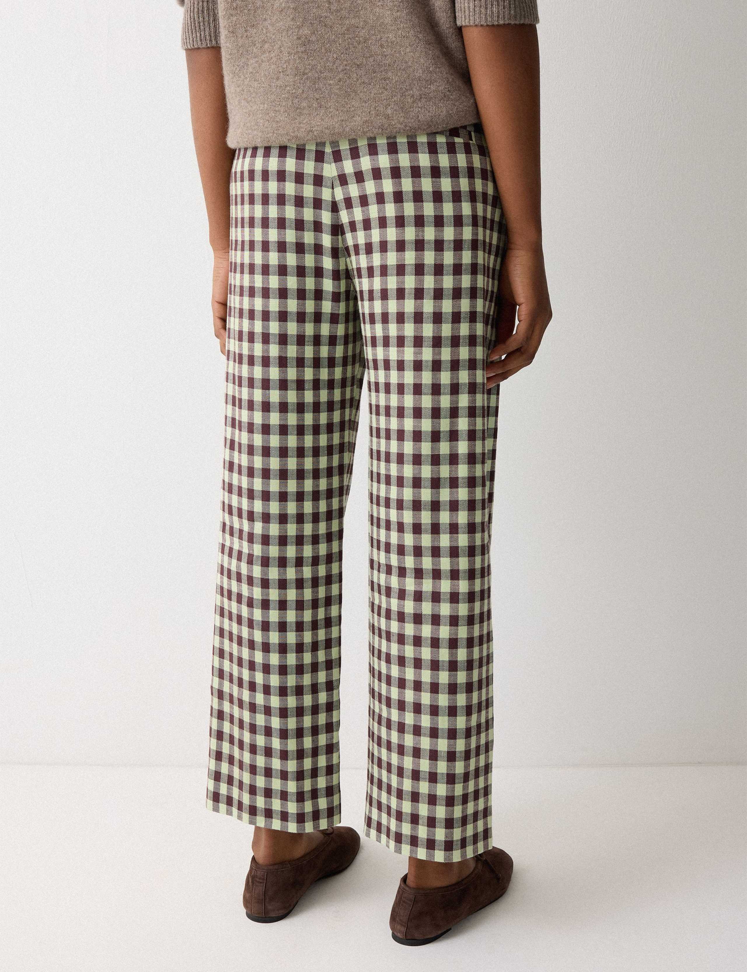 Linen Blend Checked Cropped Trousers 4 of 5
