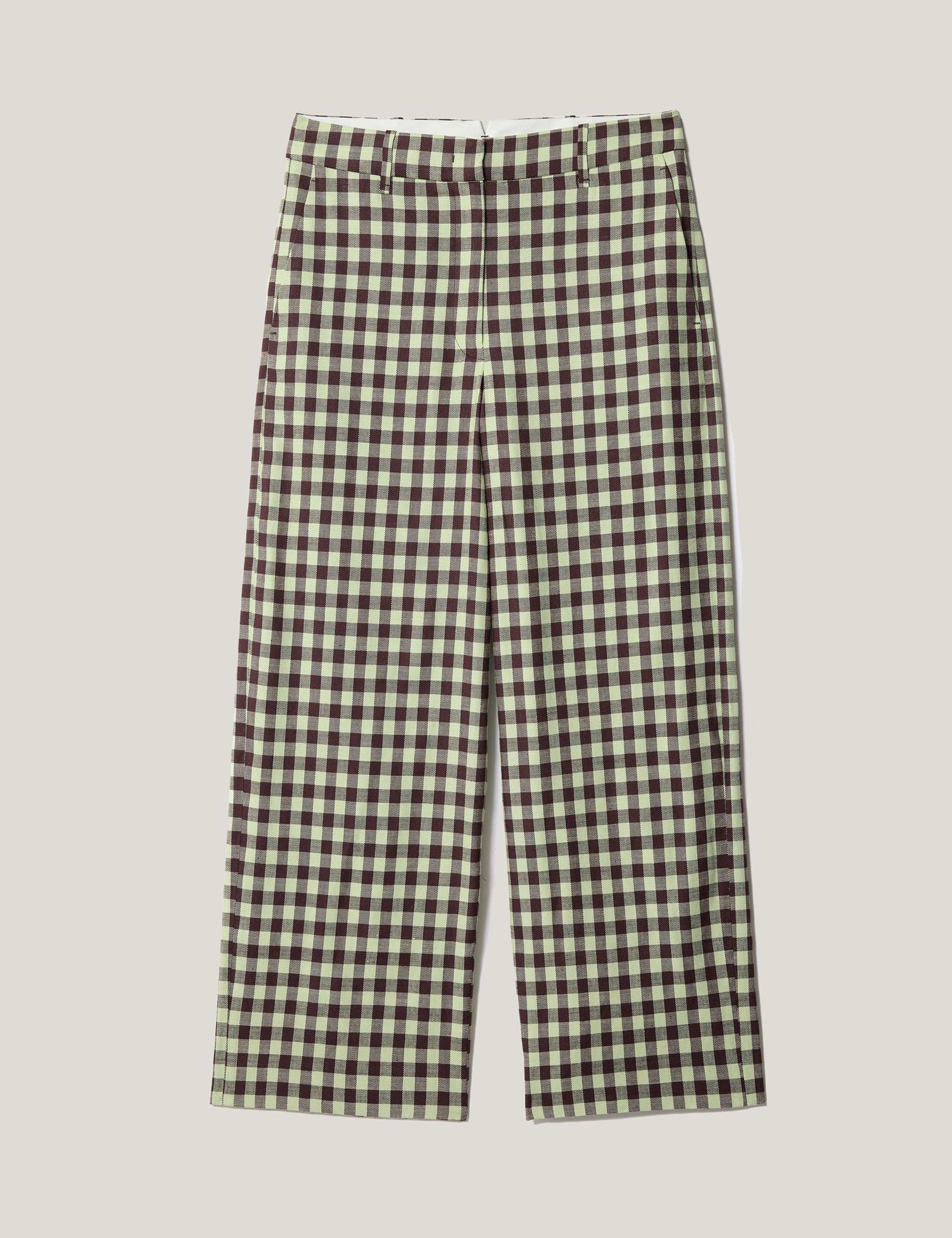 Linen Blend Checked Cropped Trousers 2 of 5