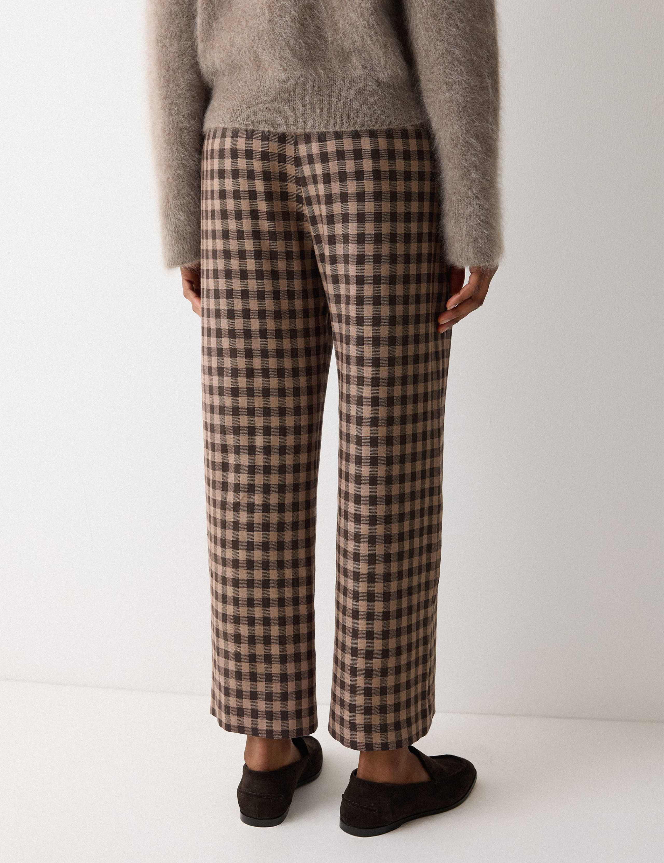 Linen Blend Checked Cropped Trousers 4 of 5