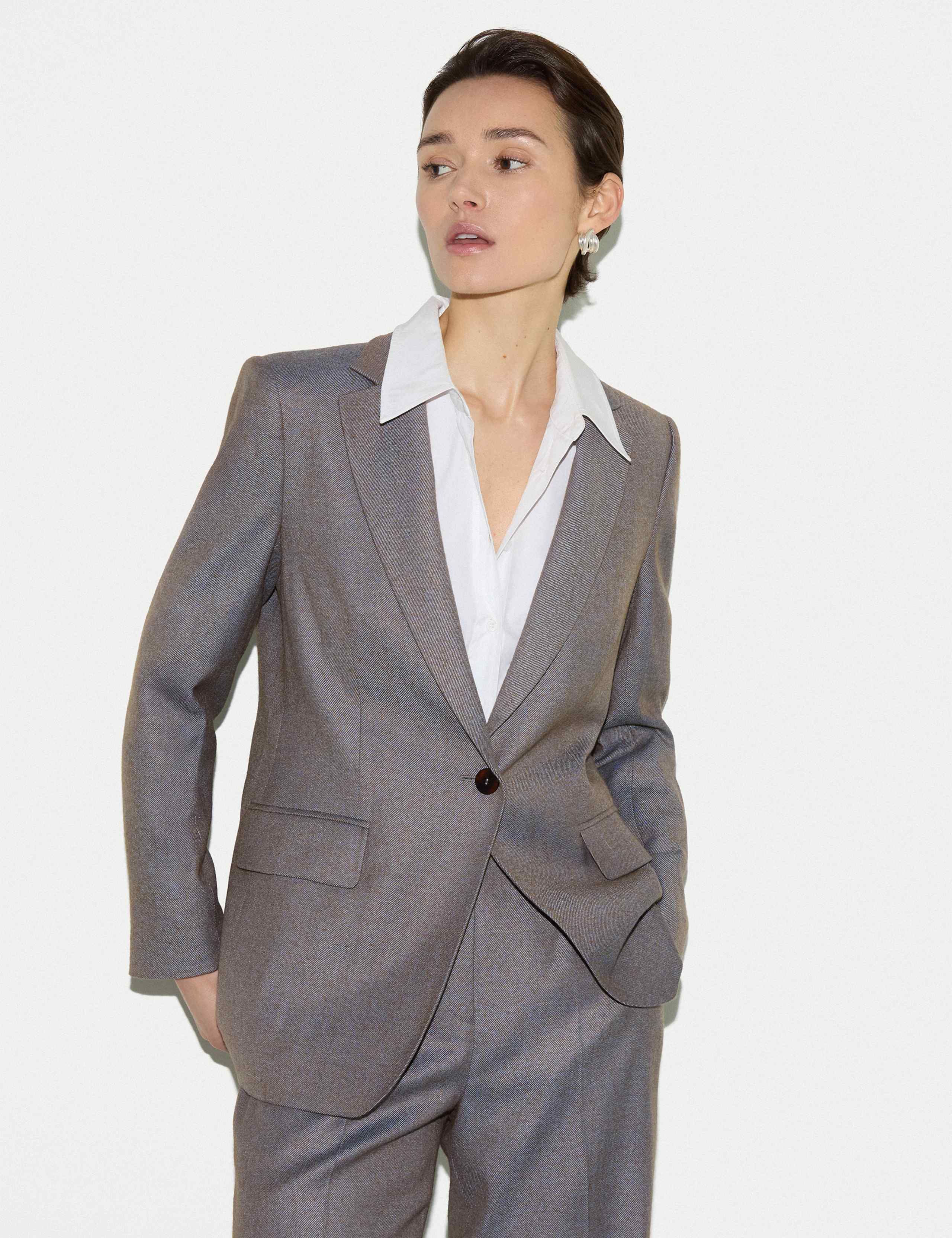 Wool Blend Tailored Single Breasted Blazer 1 of 7