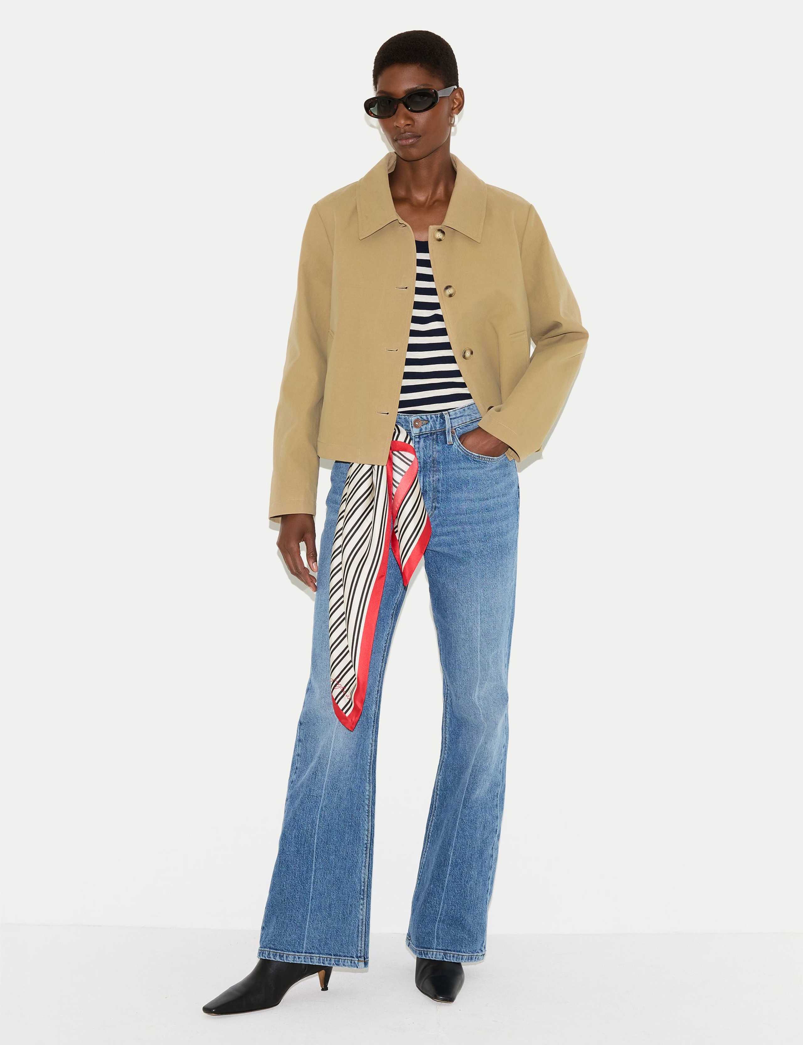 Pure Cotton Collared Cropped Trench Coat 1 of 6