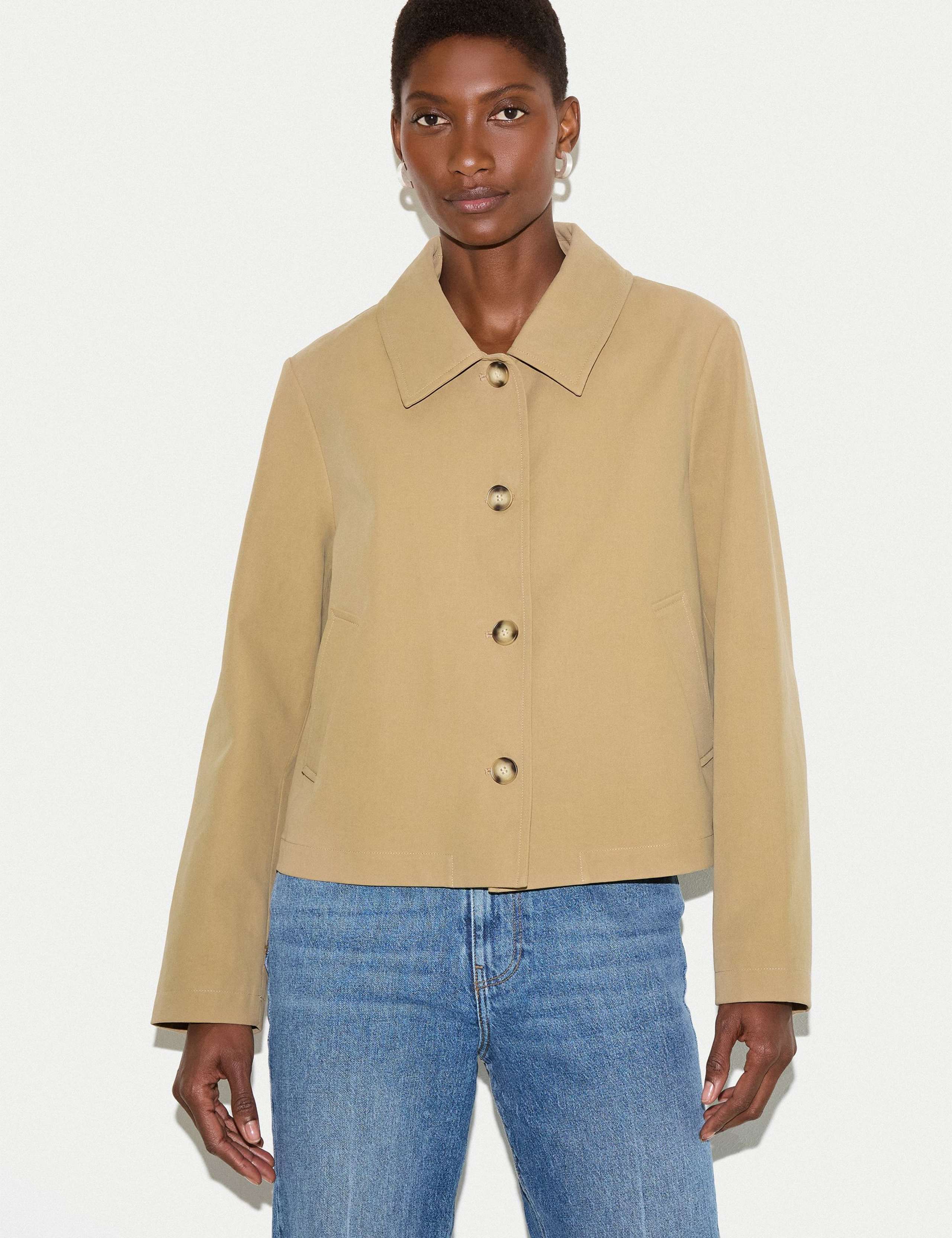 Pure Cotton Collared Cropped Trench Coat 3 of 6