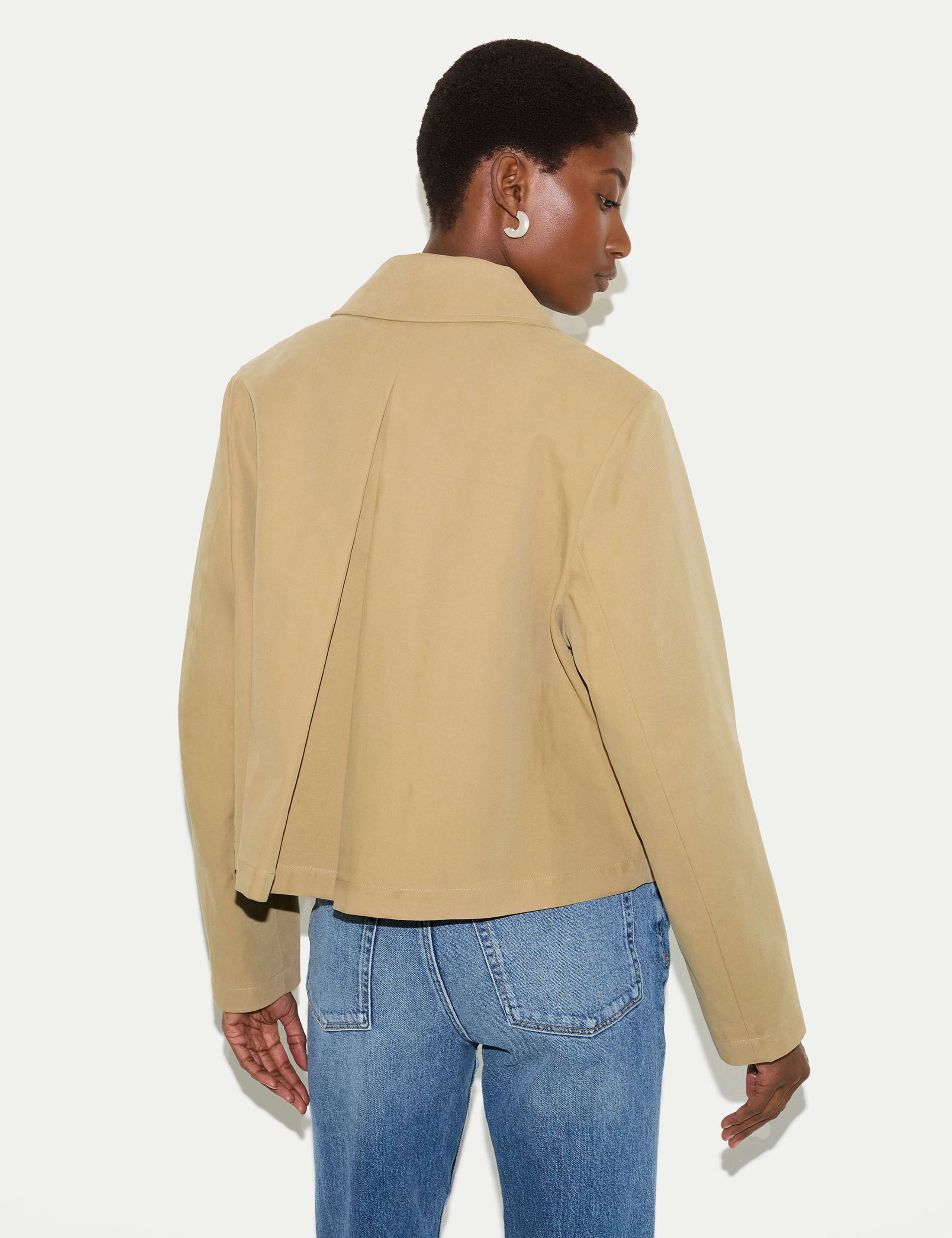 Pure Cotton Collared Cropped Trench Coat 5 of 6