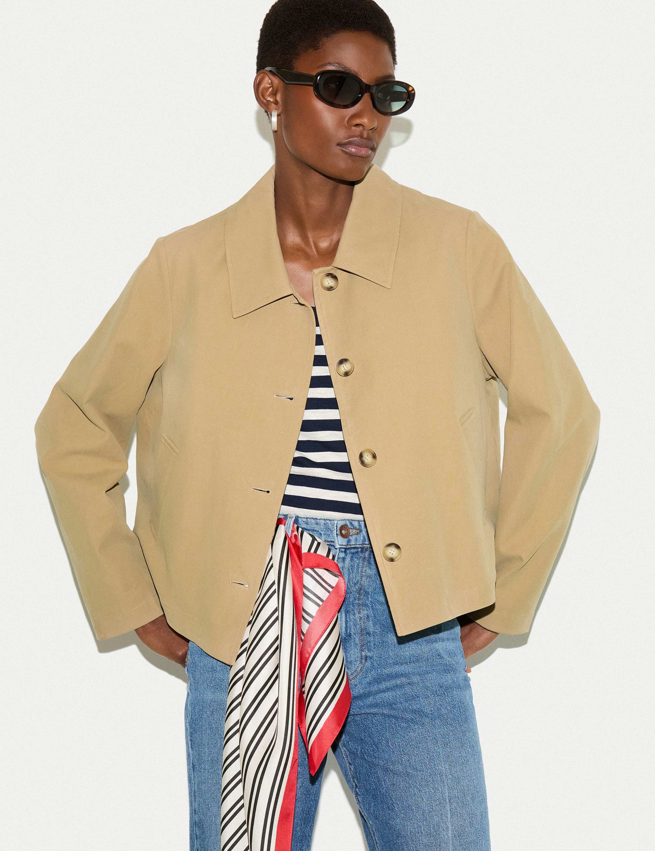 Pure Cotton Collared Cropped Trench Coat 6 of 6