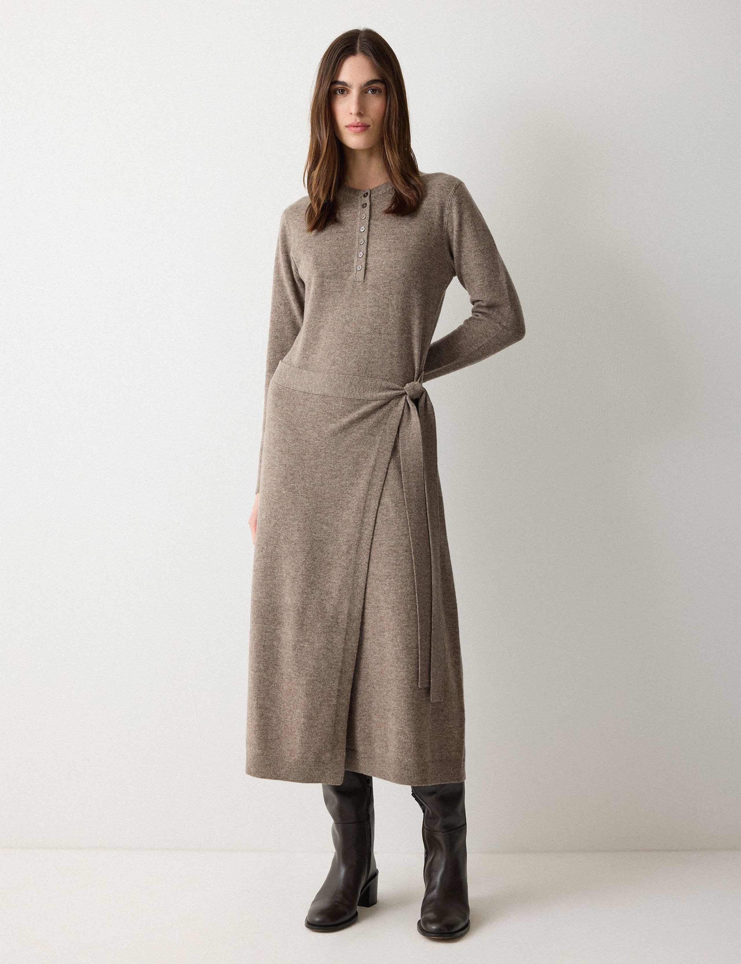 Merino Wool Blend Midi Wrap Dress 1 of 6