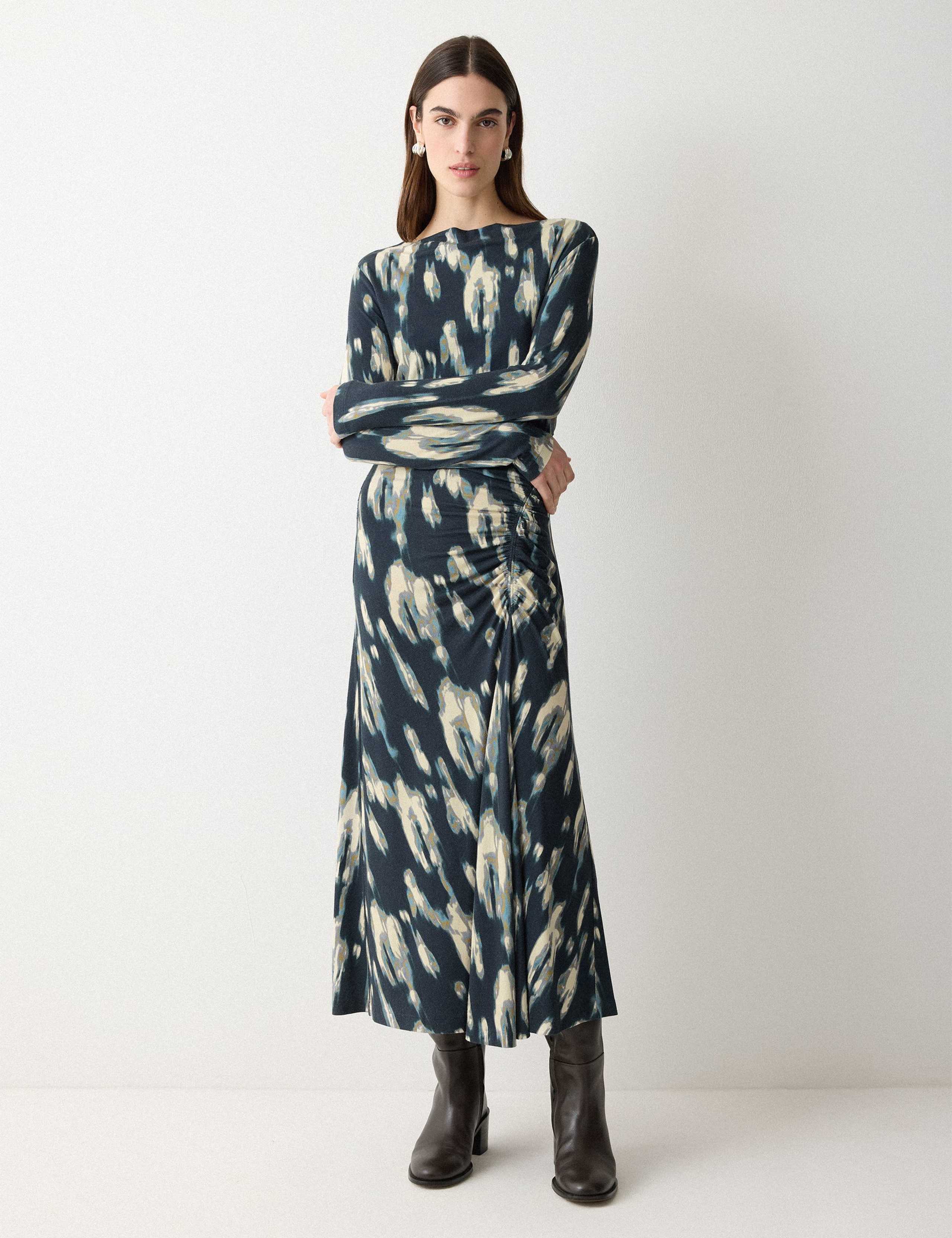 Jersey Printed Ruched Midi Column Dress 3 of 6