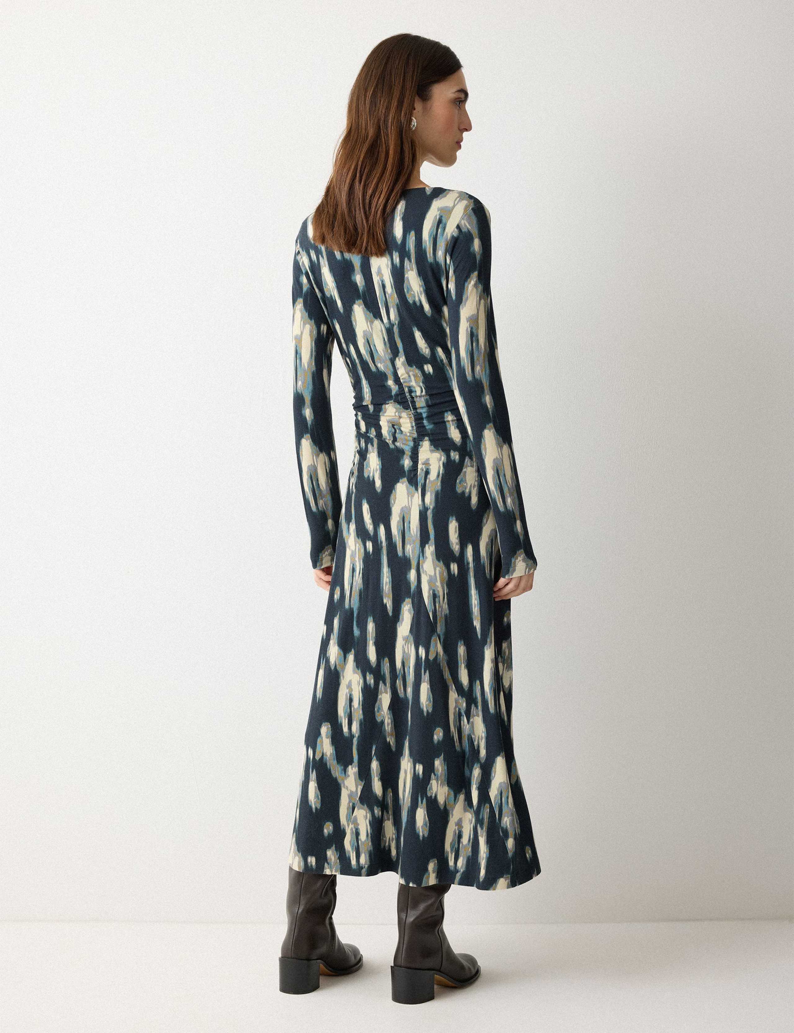 Jersey Printed Ruched Midi Column Dress 4 of 6