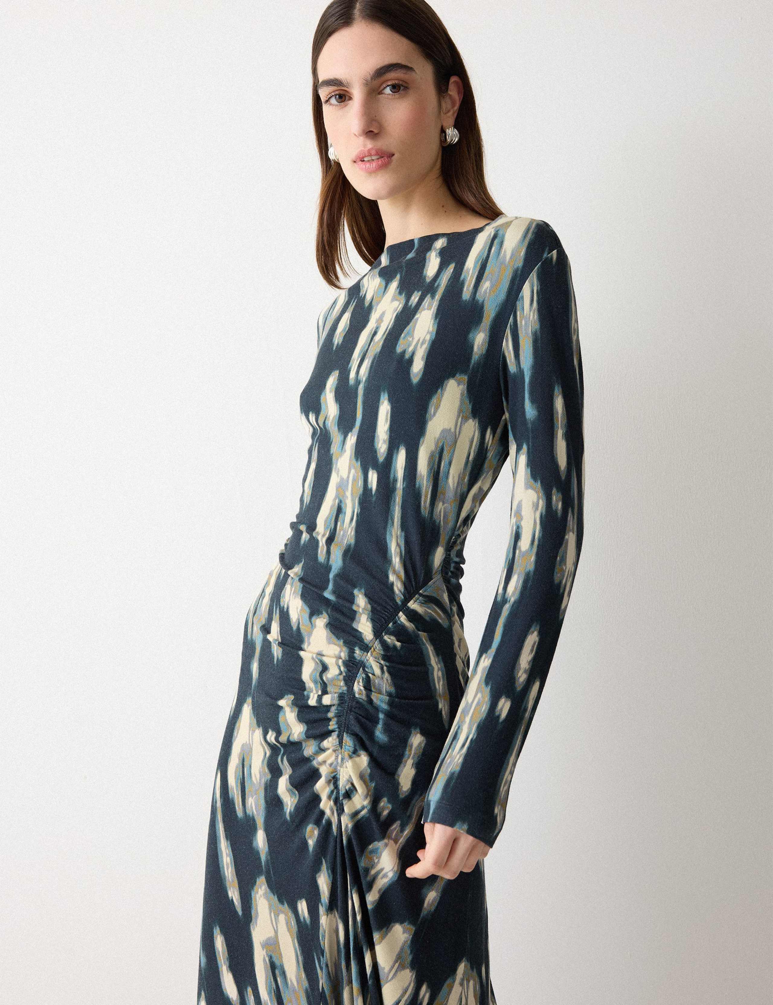 Jersey Printed Ruched Midi Column Dress 5 of 6