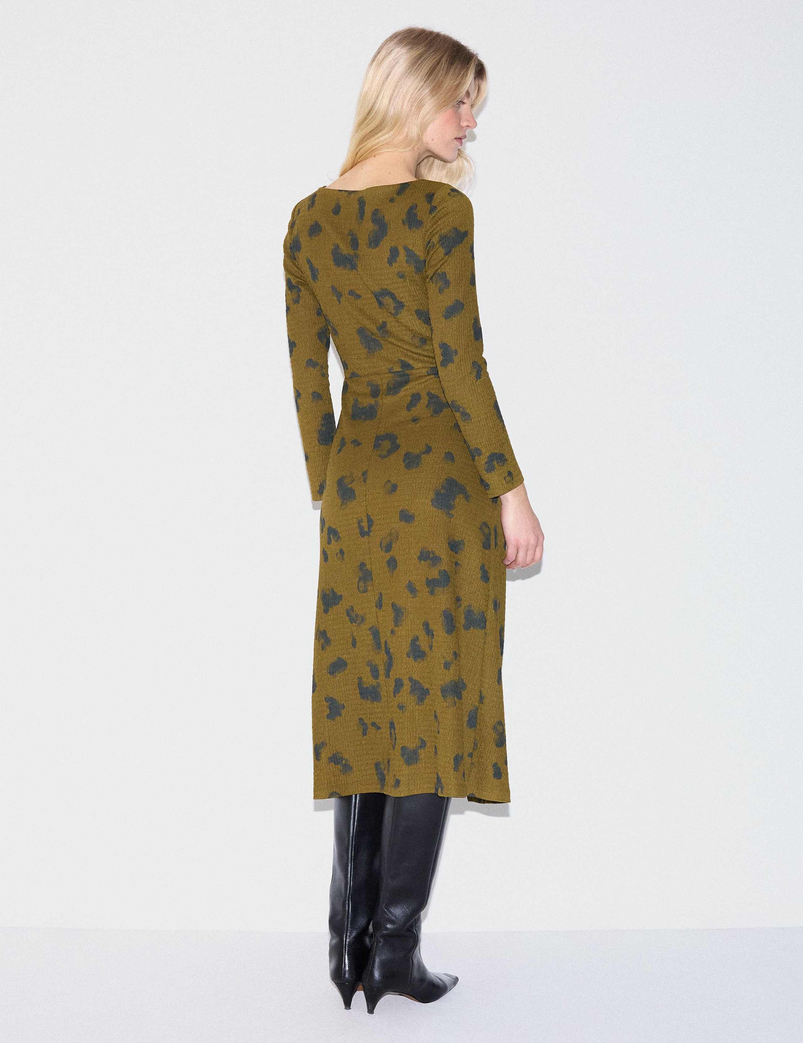 Wool Blend Printed Midi Wrap Dress 2 of 4