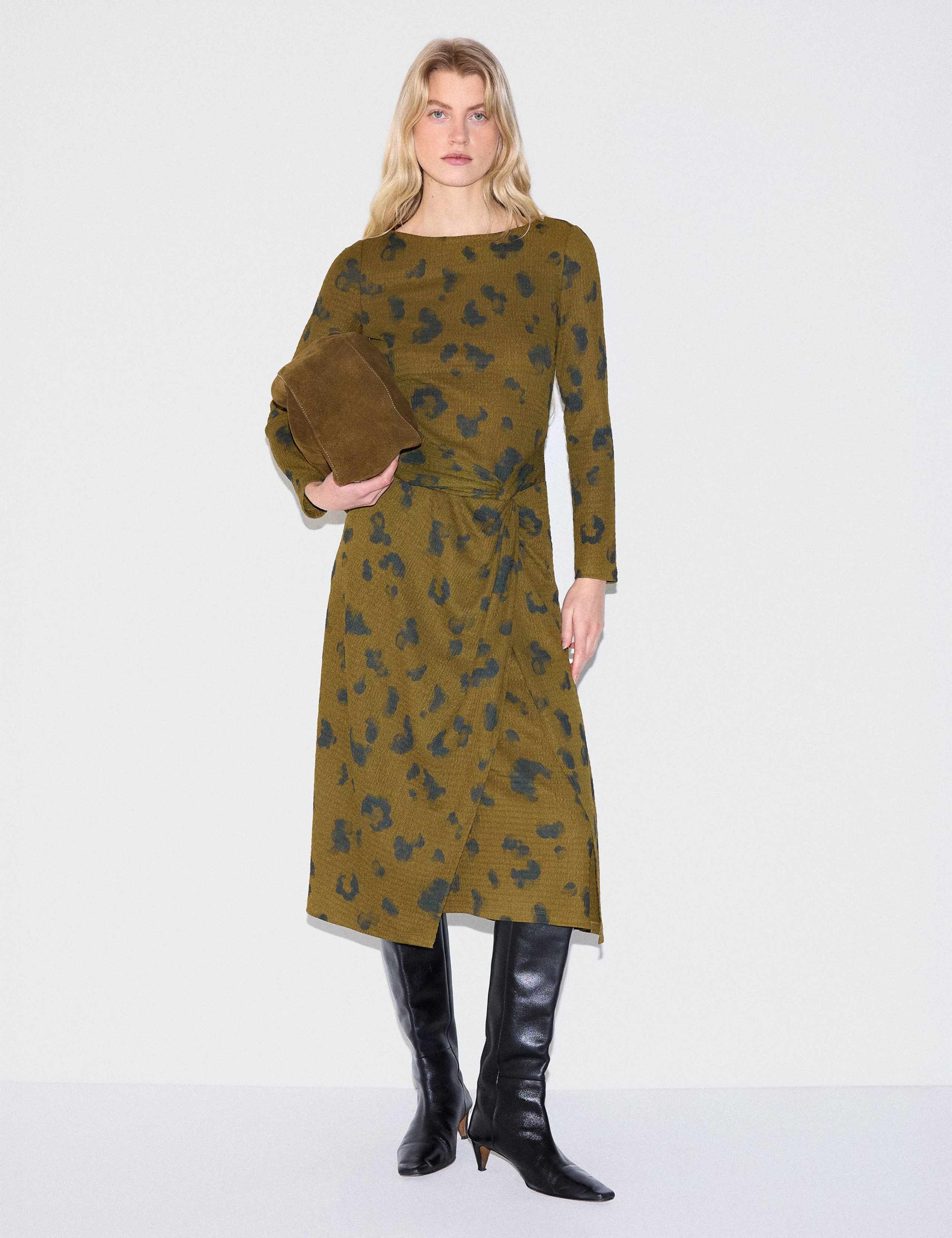 Wool Blend Printed Midi Wrap Dress 3 of 4