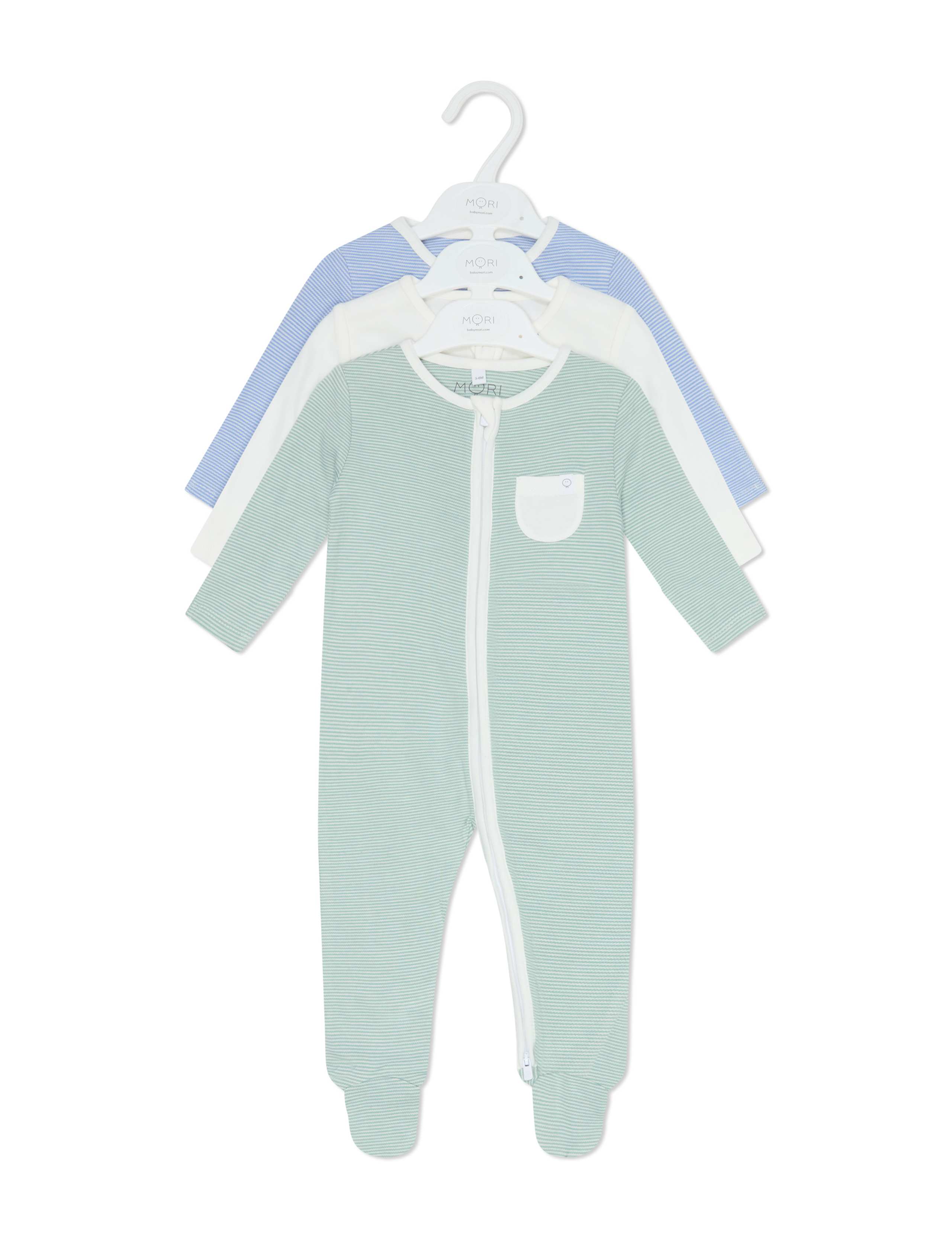 3pk Cotton Blend Striped Zip Sleepsuits (0-24 Mths) 2 of 5