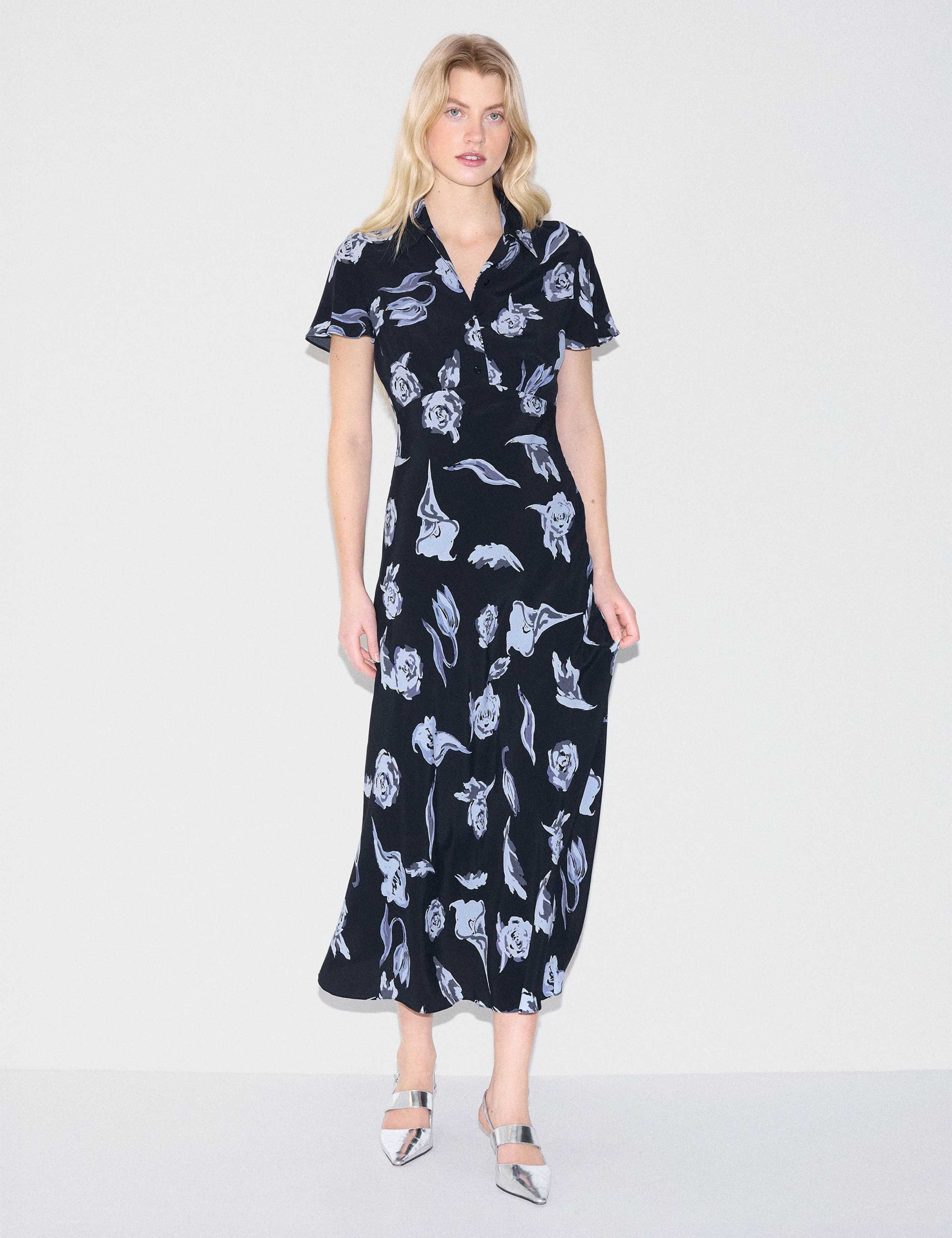 Floral Button Front Midi Waisted Dress 1 of 5