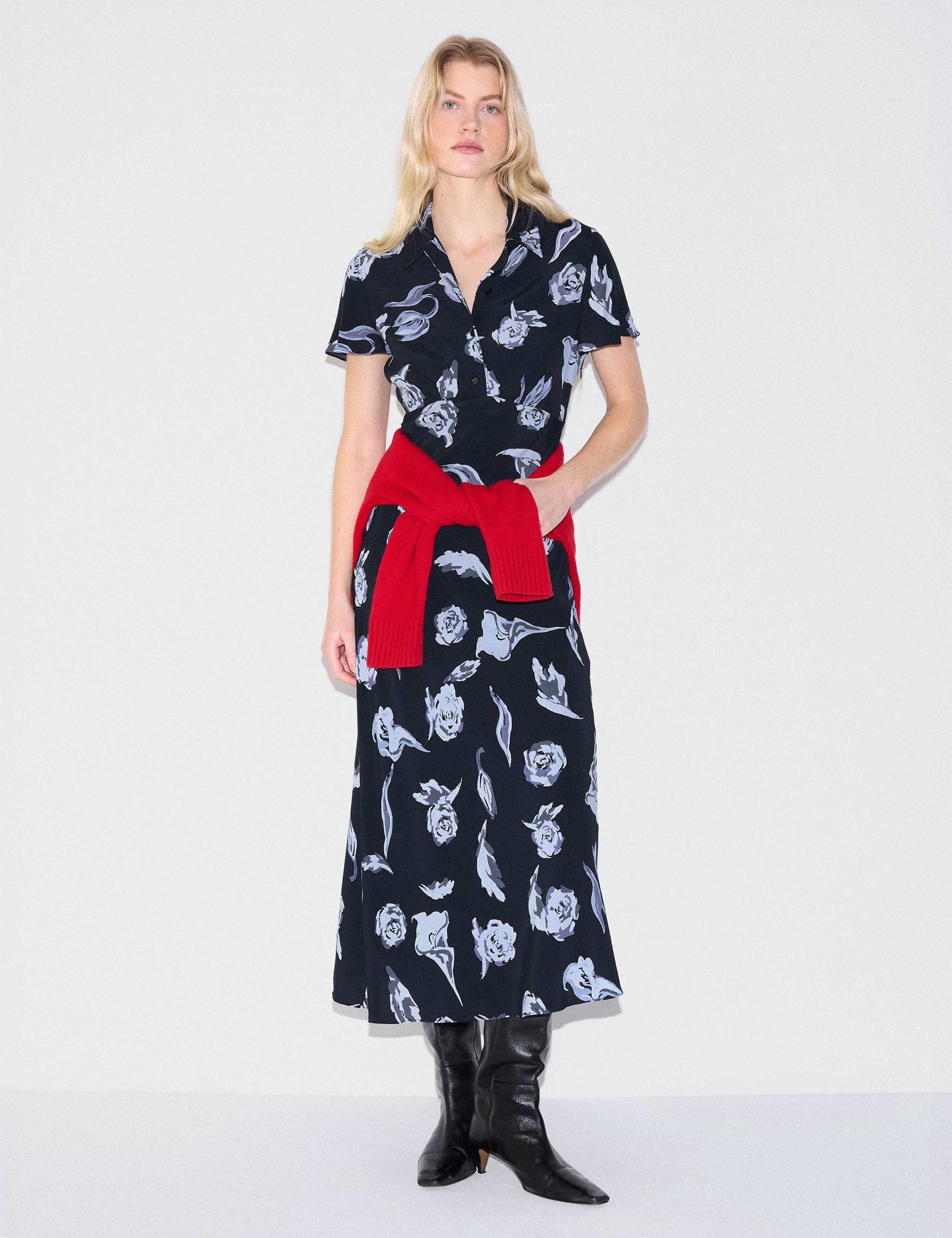 Floral Button Front Midi Waisted Dress 2 of 5