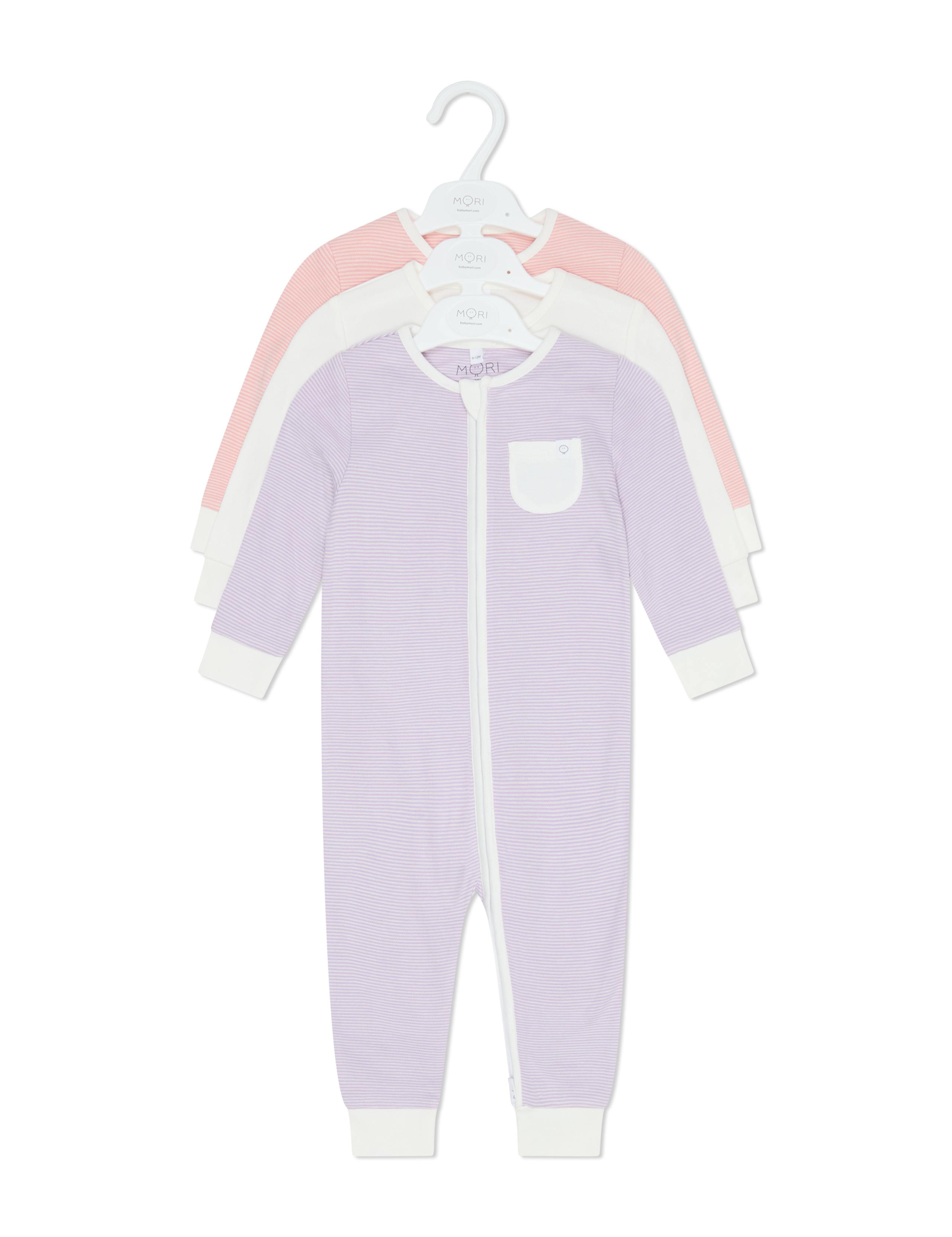3 Pack Cotton Blend Sleepsuits (0-24 Mths) 2 of 8