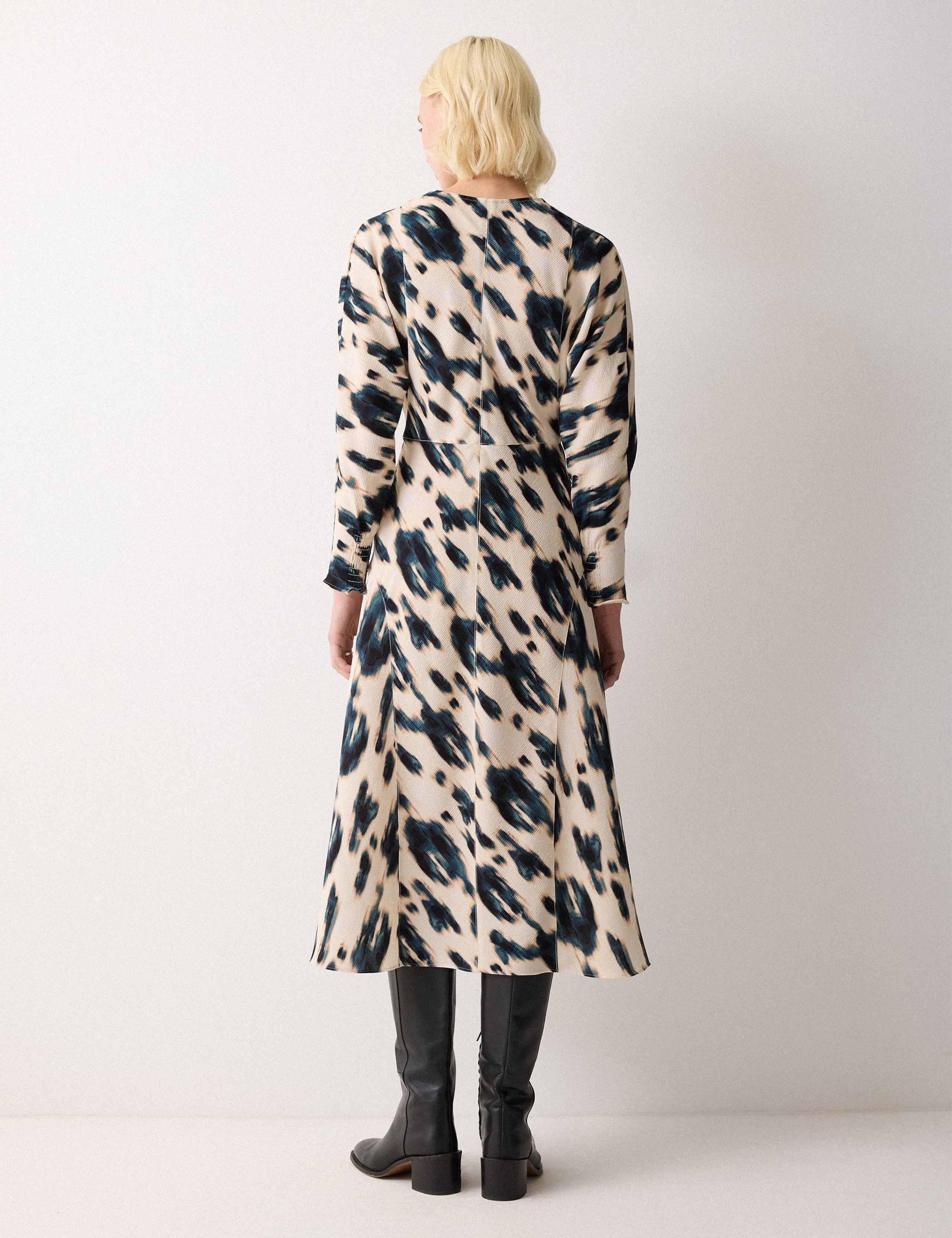 Printed Cowl Neck Midi Waisted Dress 3 of 7