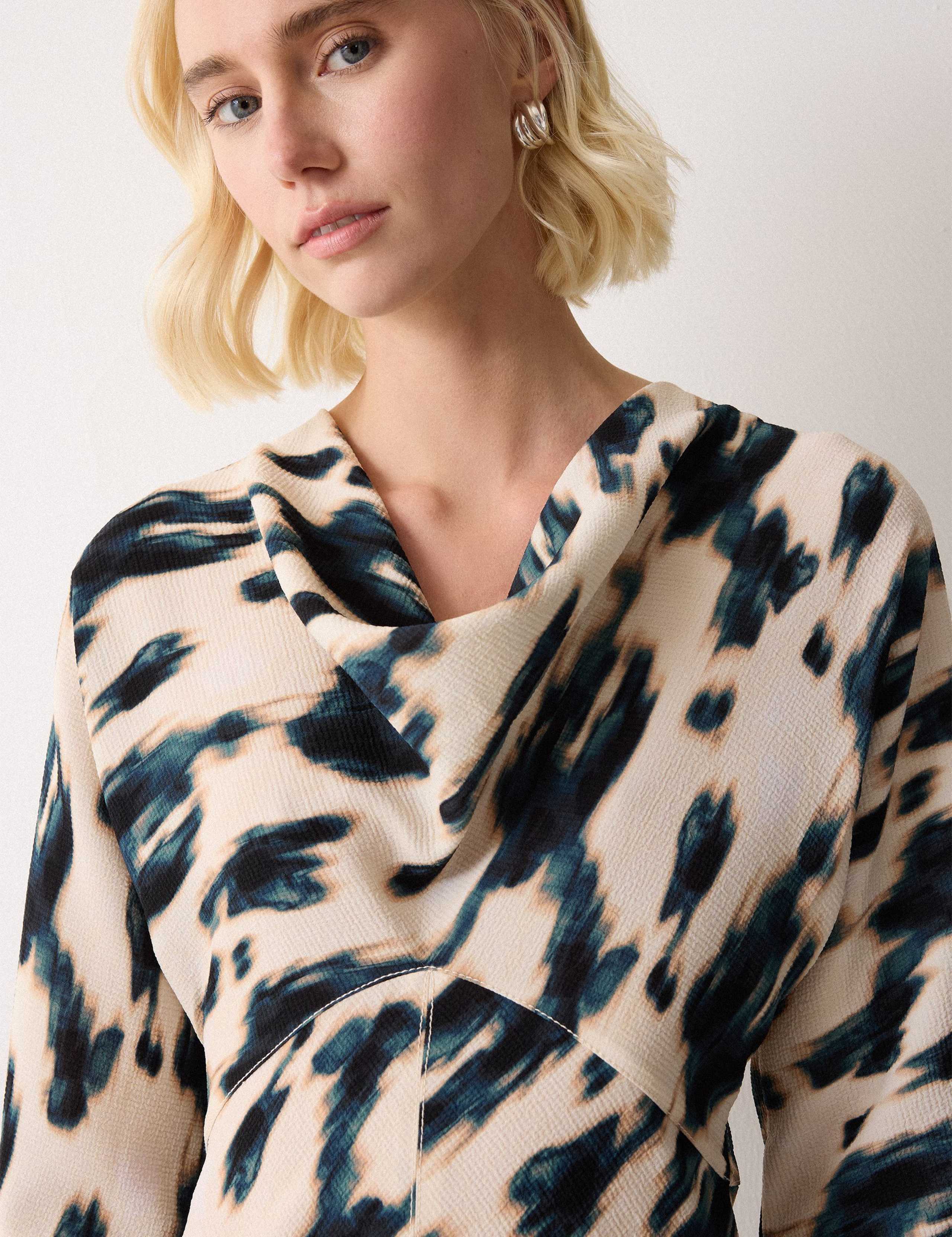 Printed Cowl Neck Midi Waisted Dress 6 of 7