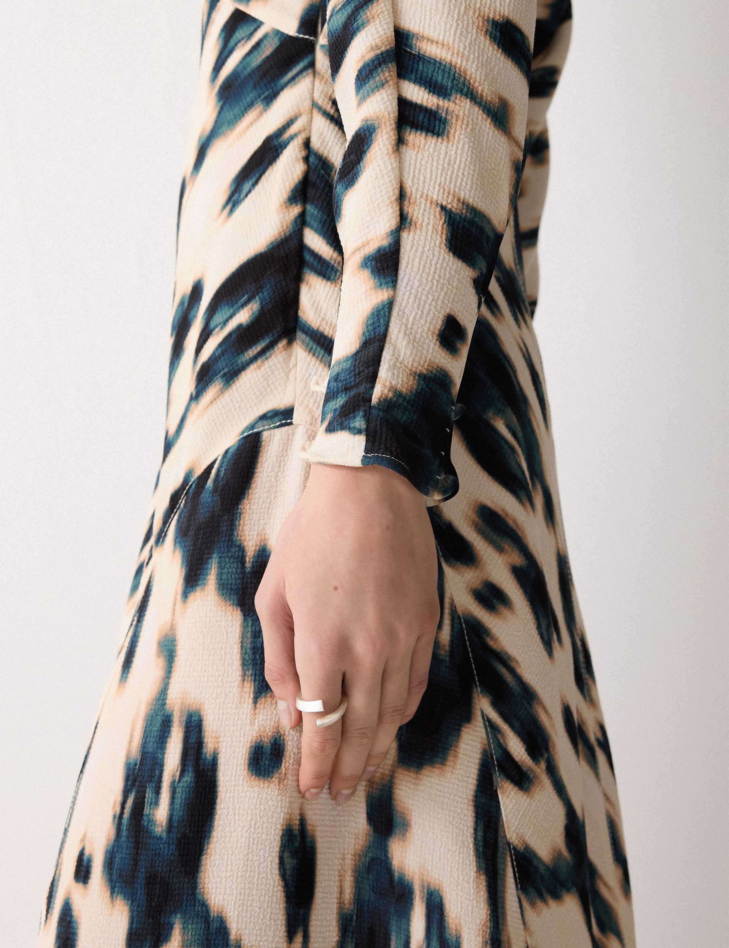 Printed Cowl Neck Midi Waisted Dress 7 of 7