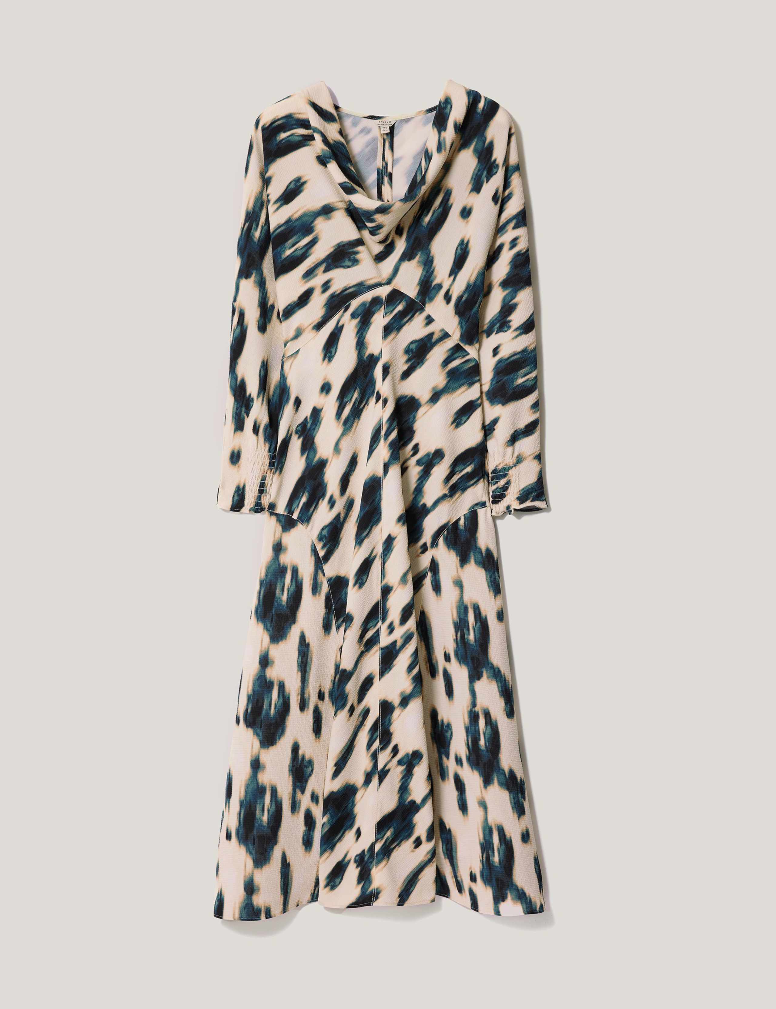 Printed Cowl Neck Midi Waisted Dress 2 of 7