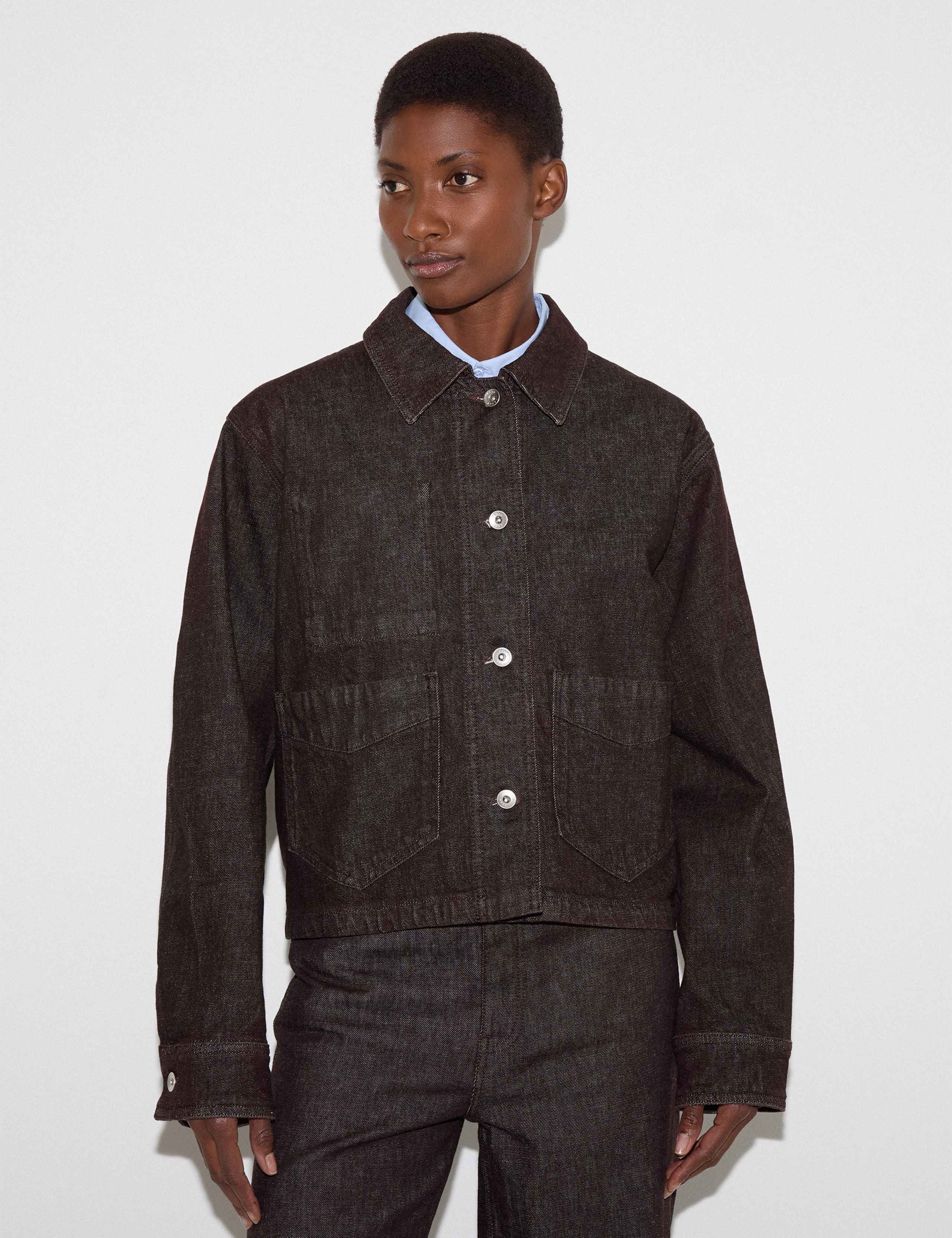 Denim Textured Cropped Jacket 1 of 6