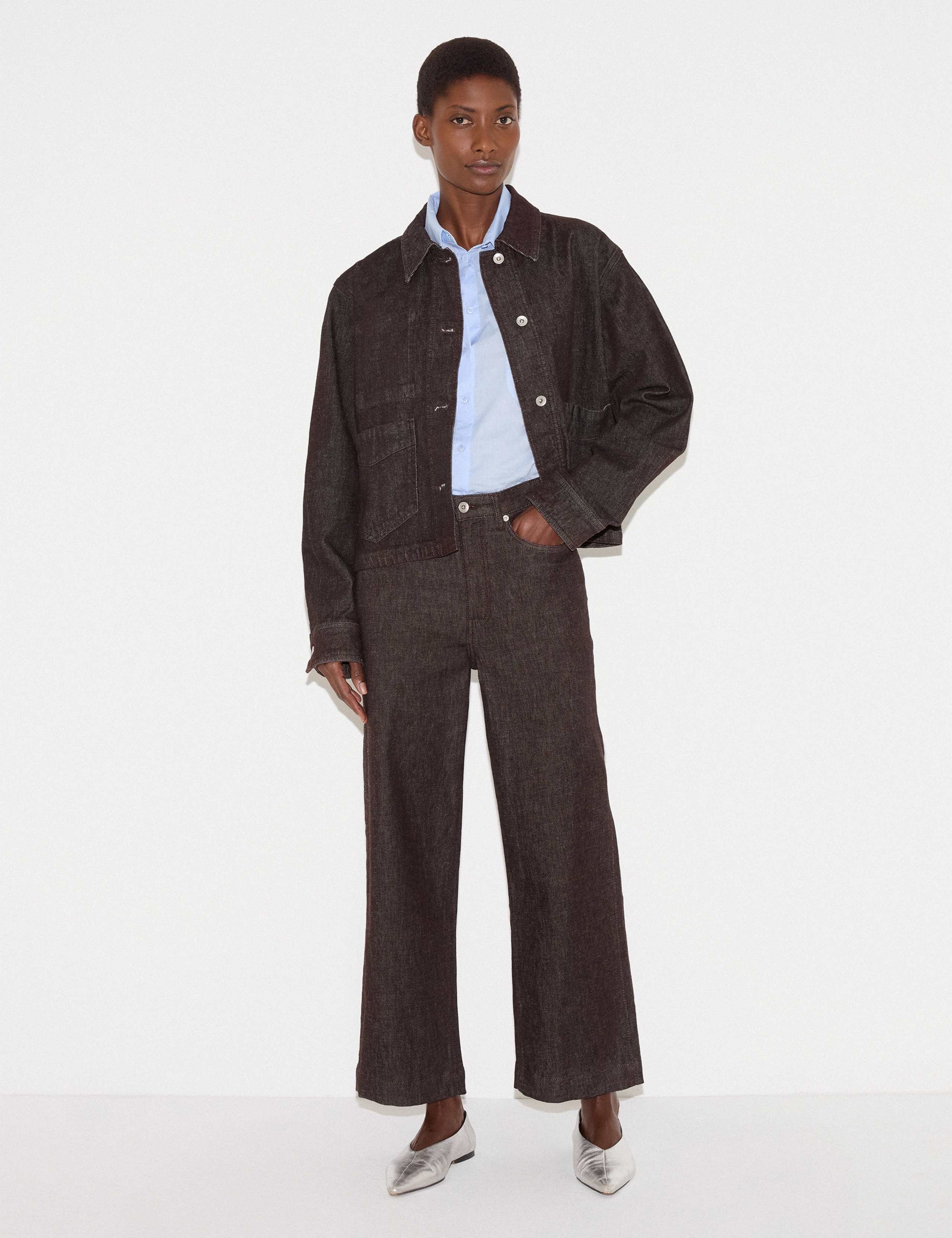 Denim Textured Cropped Jacket 3 of 6