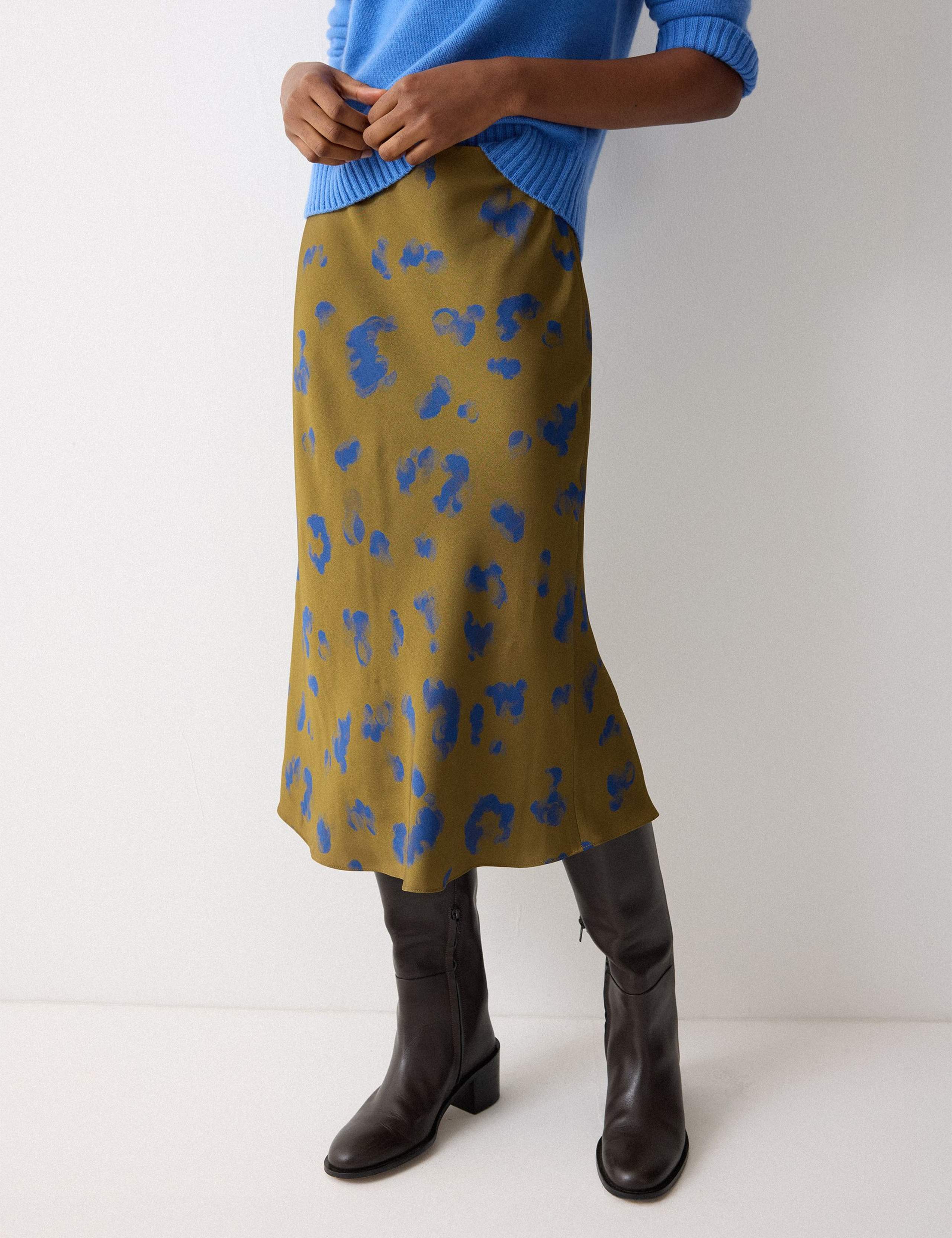 Satin Leopard Print Bias Cut Midi Slip Skirt 1 of 5