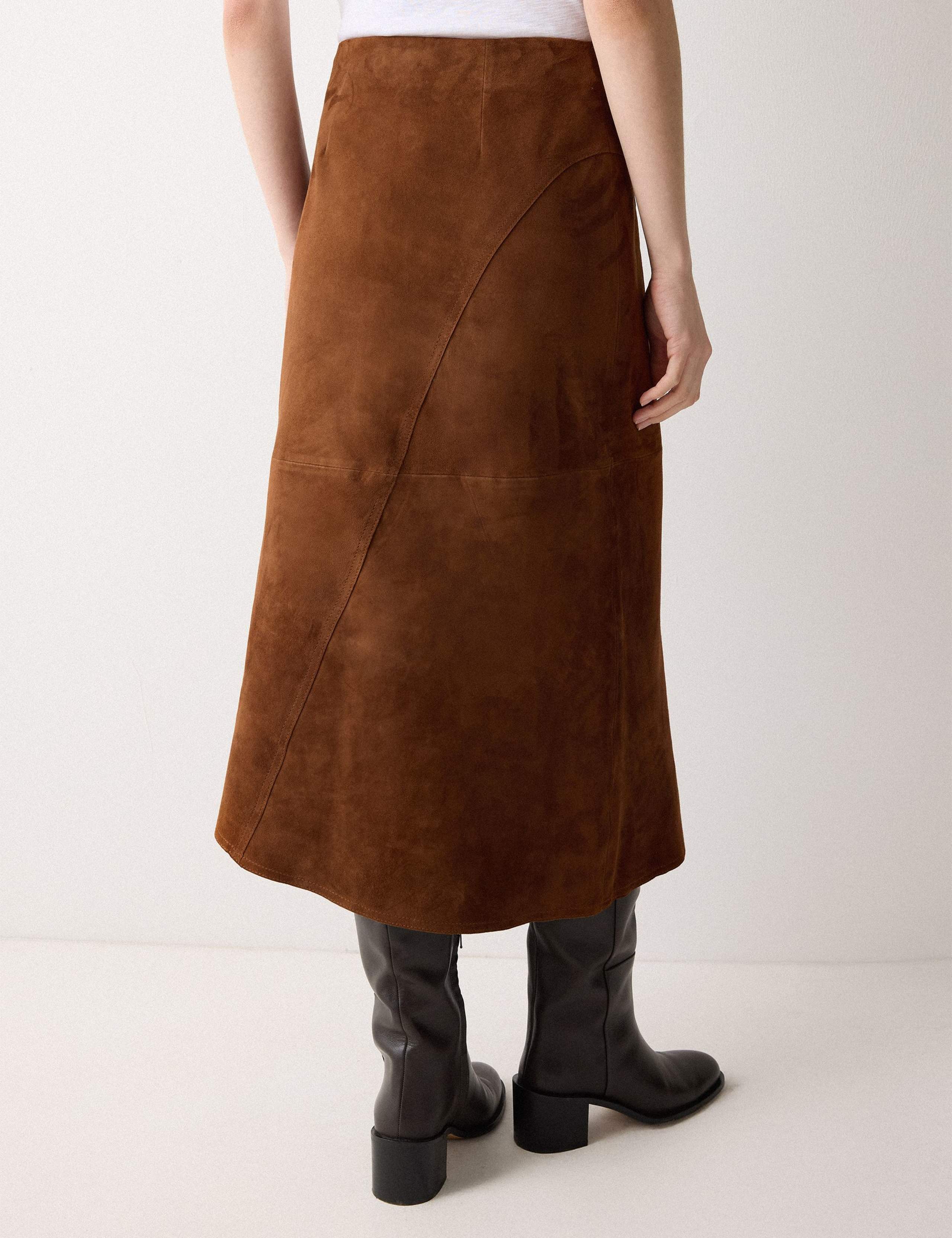 Suede Asymmetric Midi A-Line Skirt 4 of 5