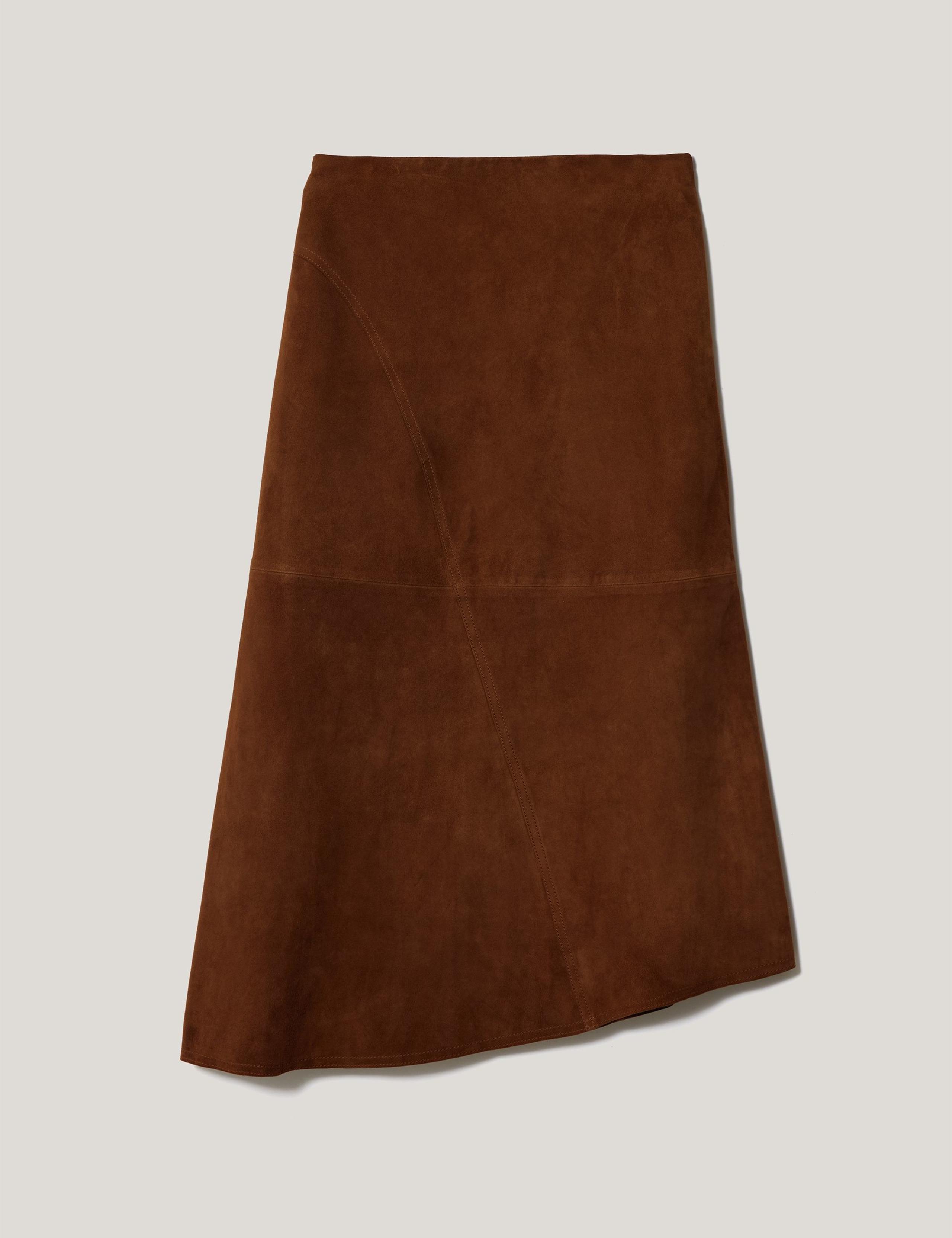 Suede Asymmetric Midi A-Line Skirt 2 of 5