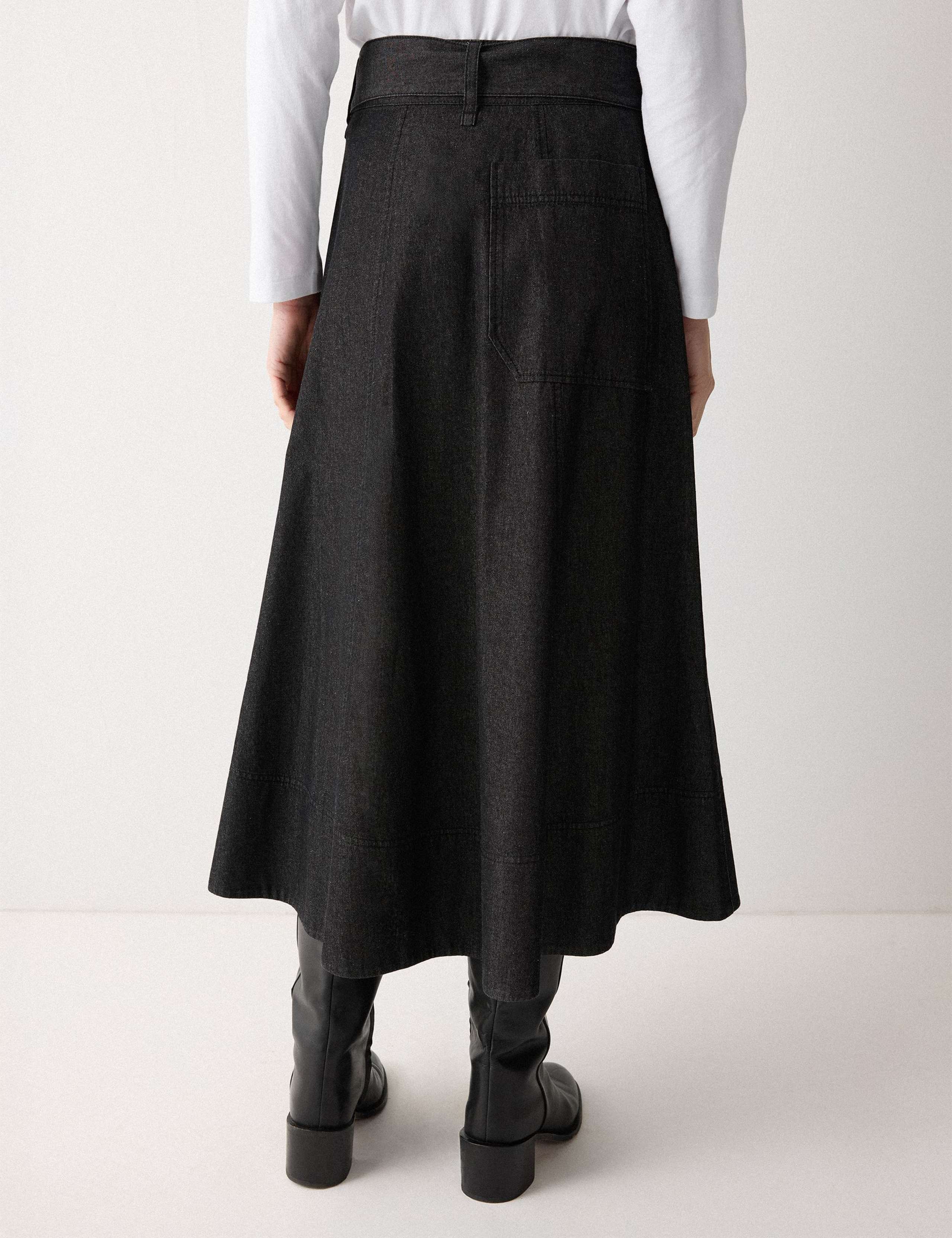 Denim Tie Belt Midi A-Line Skirt 4 of 5