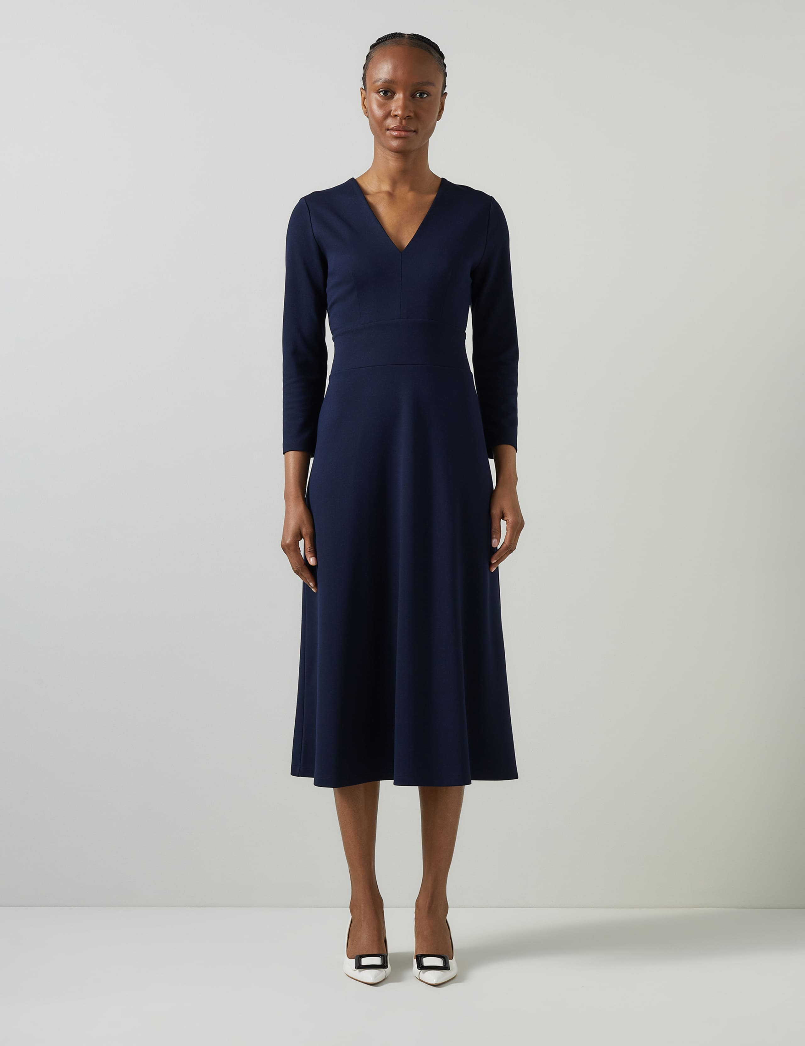 Jersey V-Neck Midi Skater Dress 2 of 4