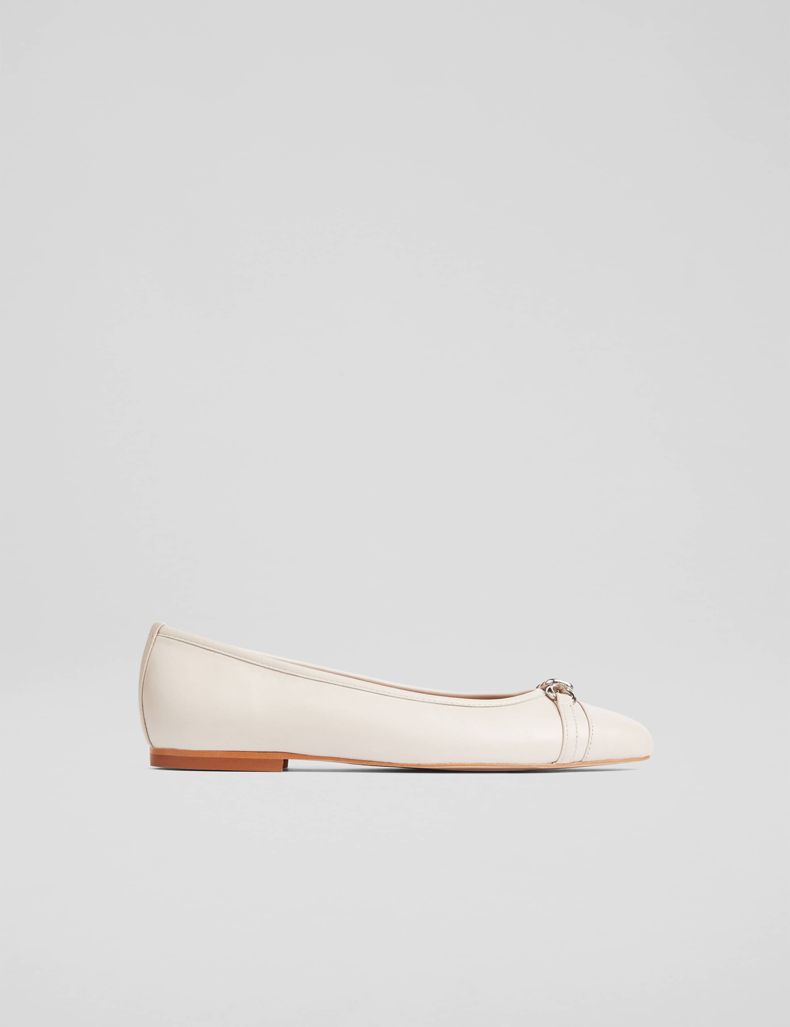 Leather Chain Detail Flat Ballet Pumps 1 of 3