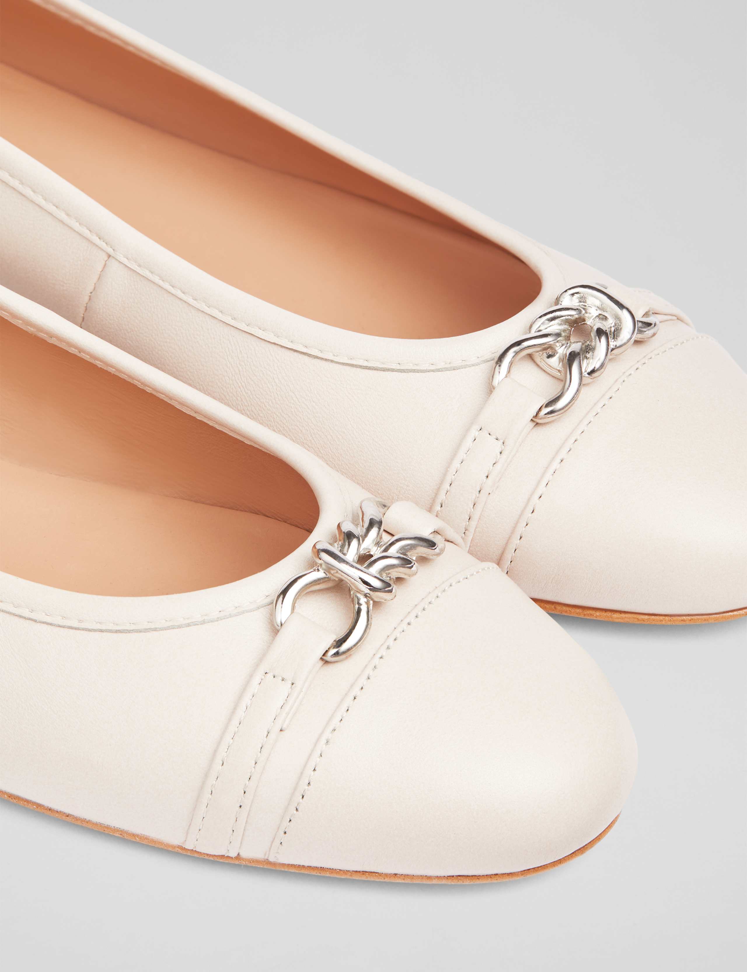 Leather Chain Detail Flat Ballet Pumps 2 of 3
