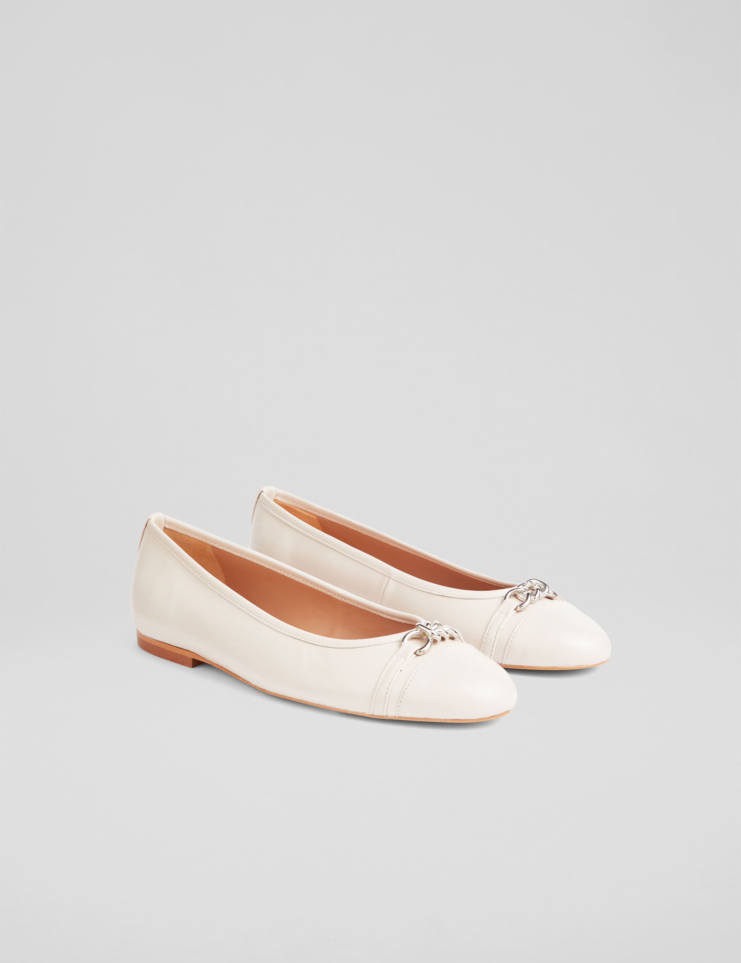 Leather Chain Detail Flat Ballet Pumps 3 of 3